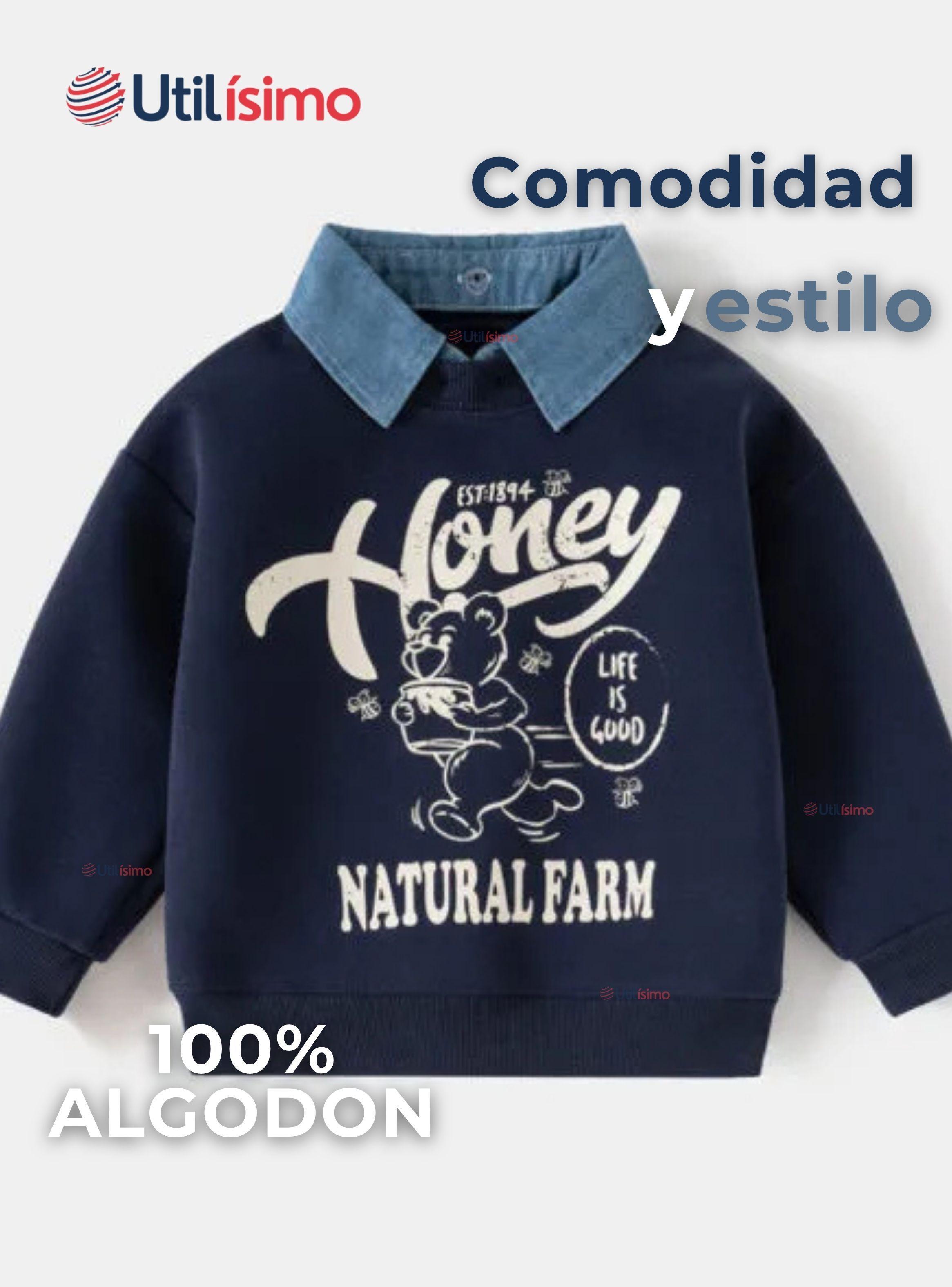 Polerón Algodón Estilo Pique Manga Larga Niños Azul-1