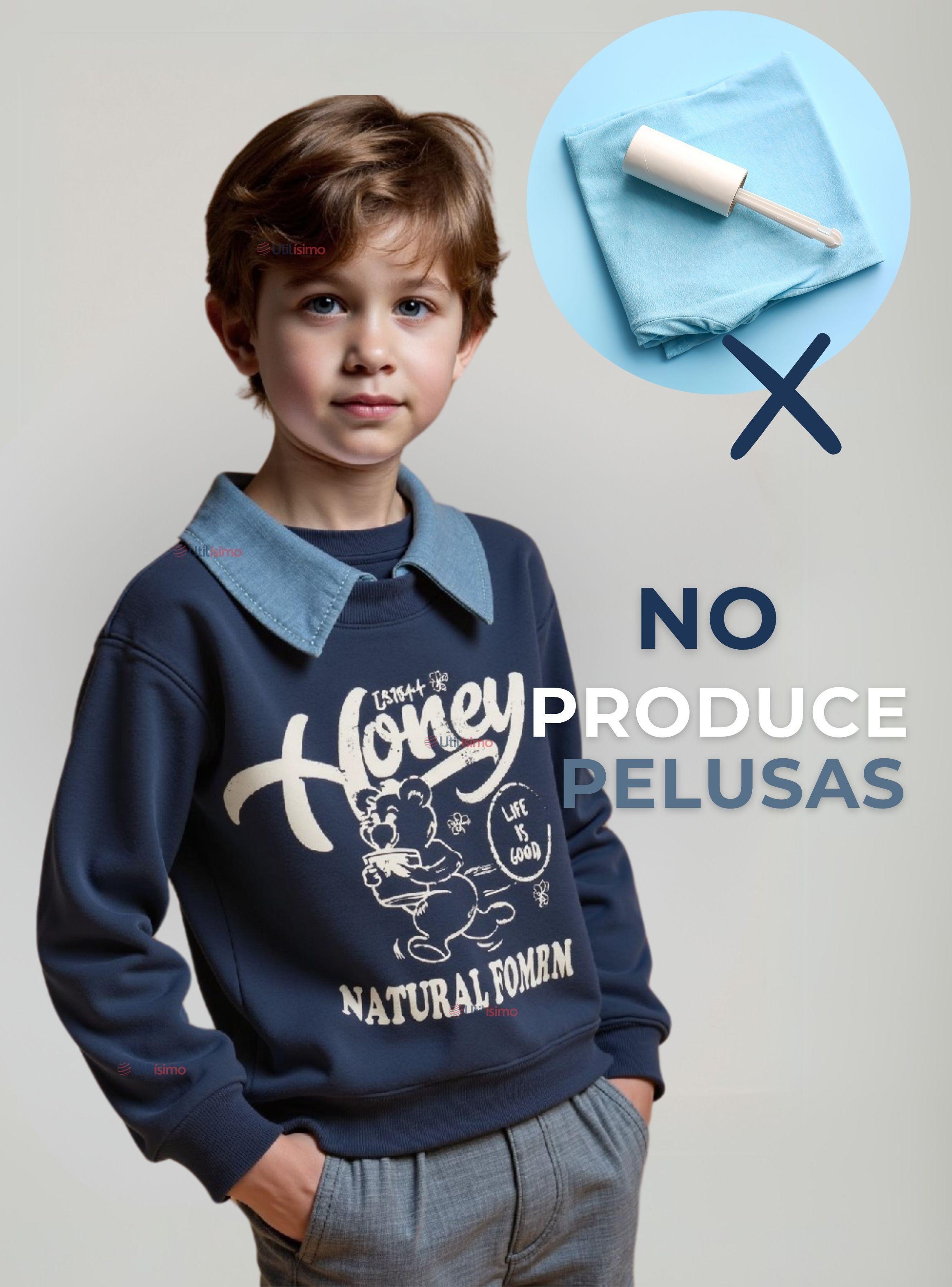 Polerón Algodón Estilo Pique Manga Larga Niños Azul-7