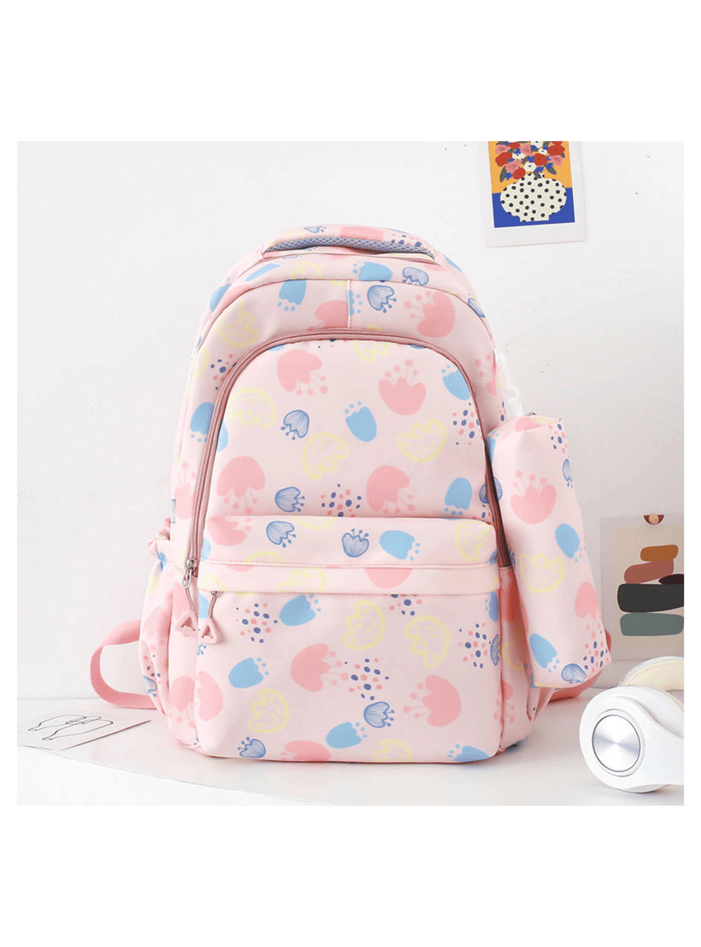 Mochila Escolar 46cm Diseño Floral Print Pink-2
