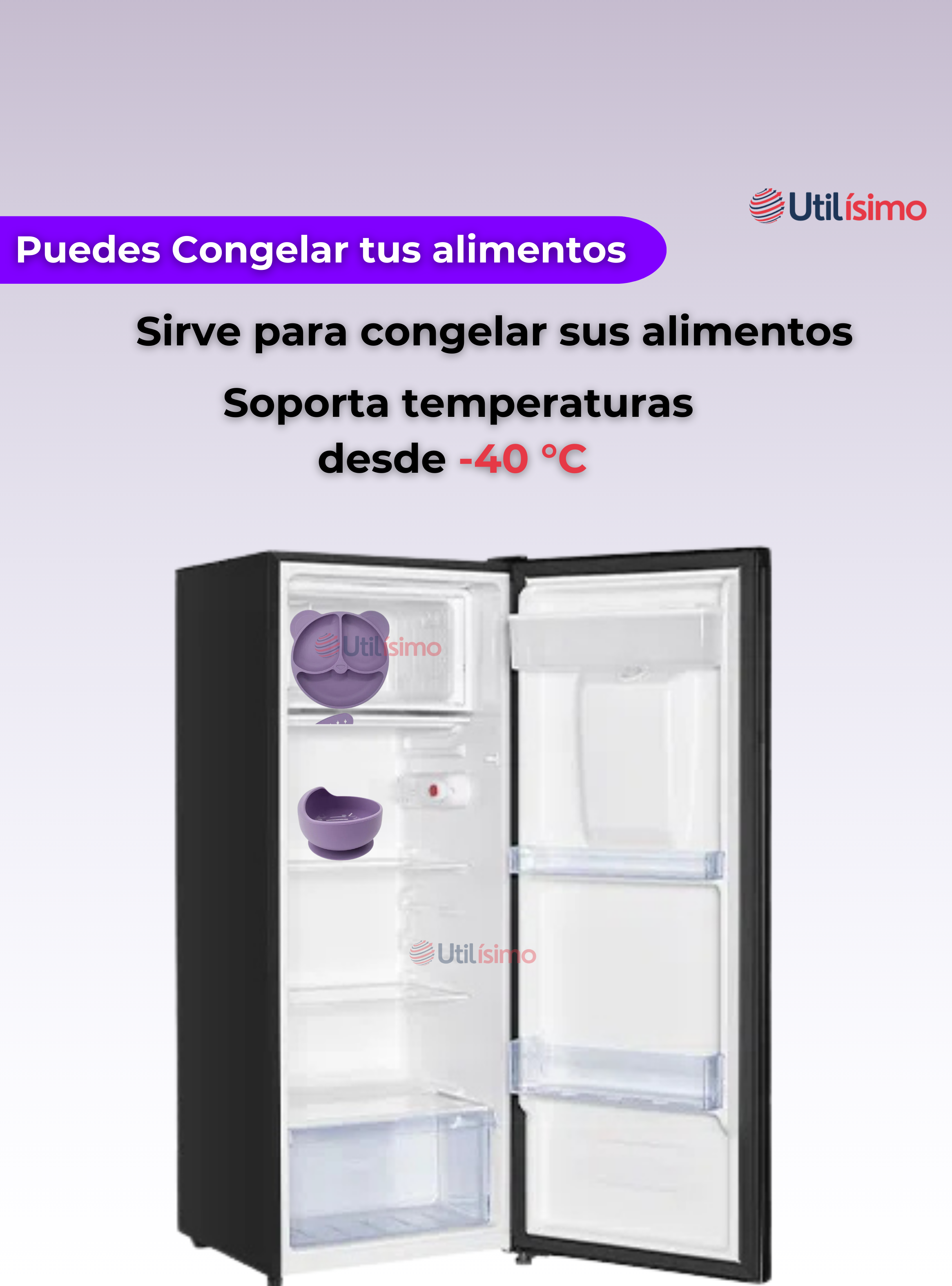 Set De Alimentación Bebé Silicona De Oso 6 Piezas Libre BPA Lila-3