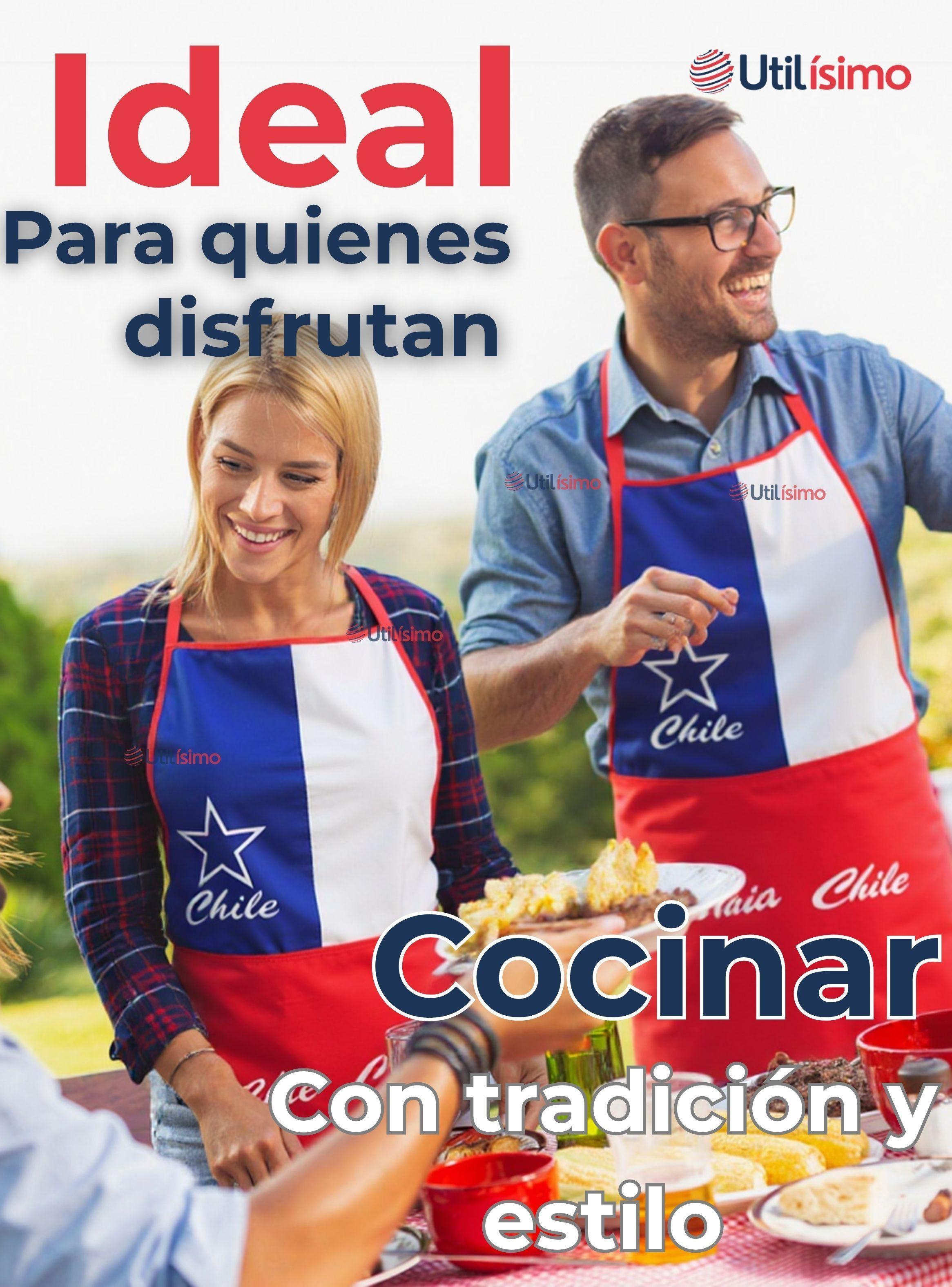 Delantal Cocina Fiestas Patrias Bandera Chilena 60X90 CM Viva Chile-3