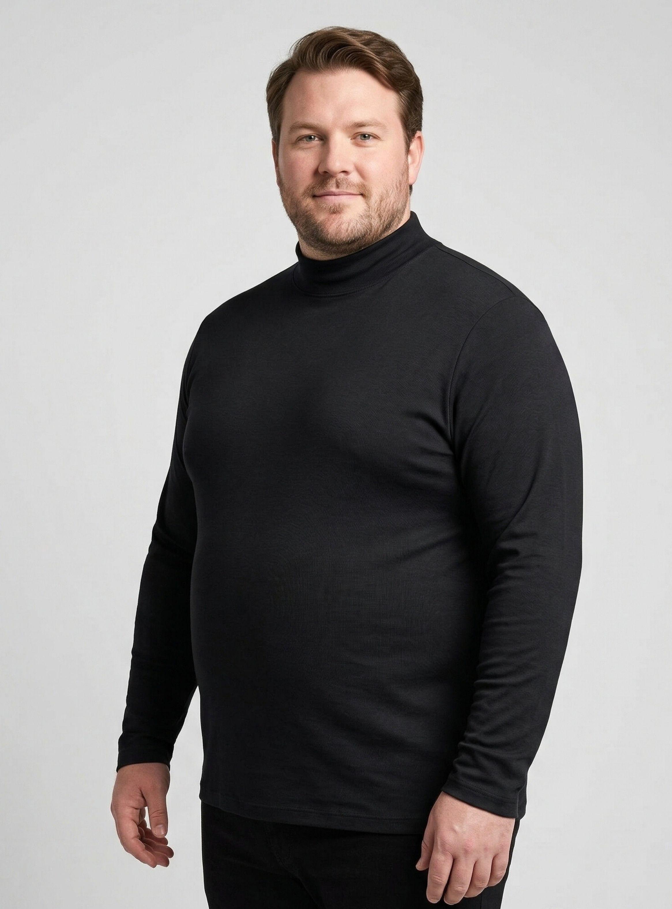 Camiseta Polera Bambú Primera Capa Cuello Beatle Manga Larga Color Negro Hombre-0