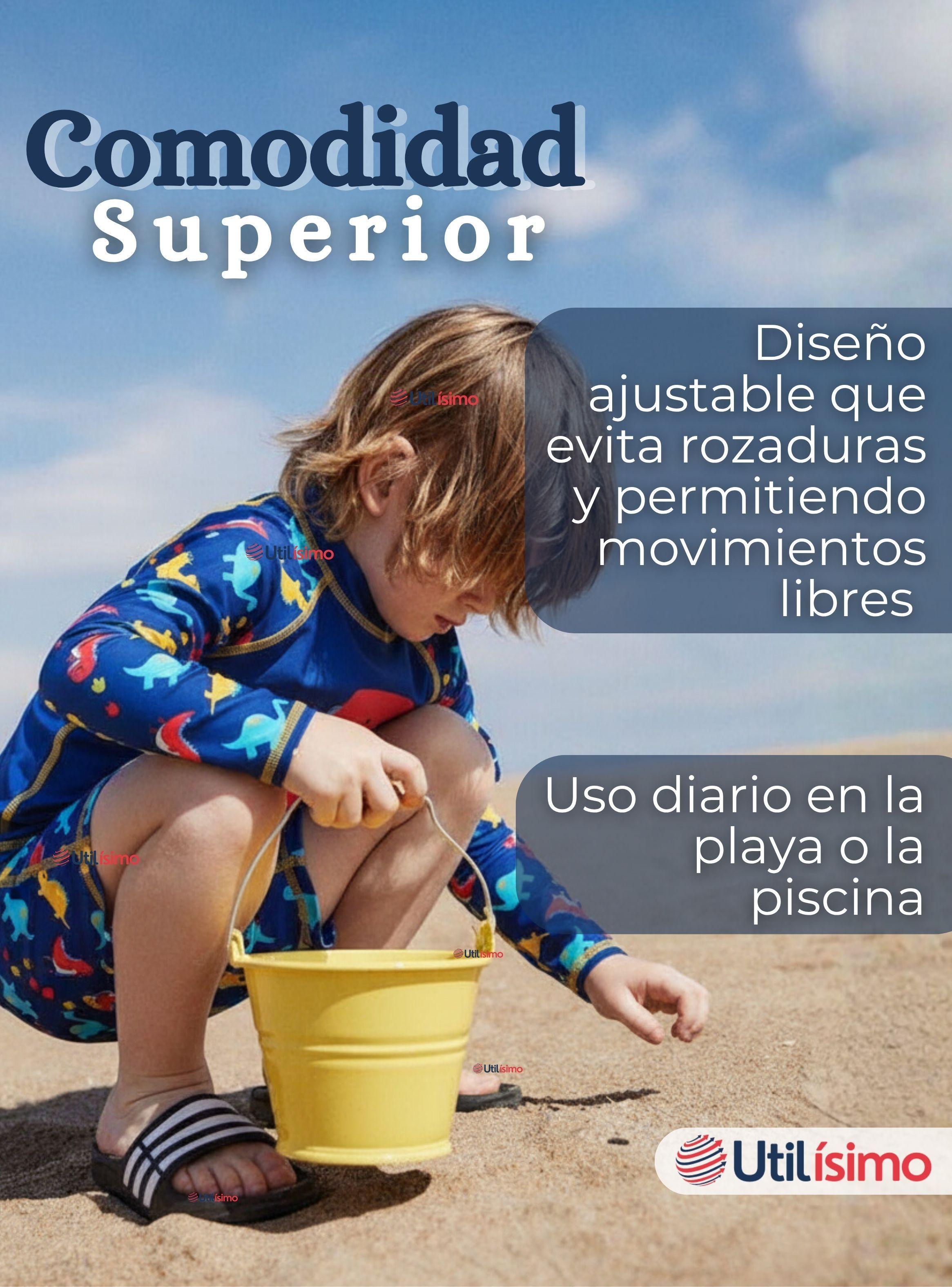 Traje de Baño Manga Larga Pantalón Corto 2 Piezas Corte Split para Niños 3 a 9 años Blue Dinosaur-5