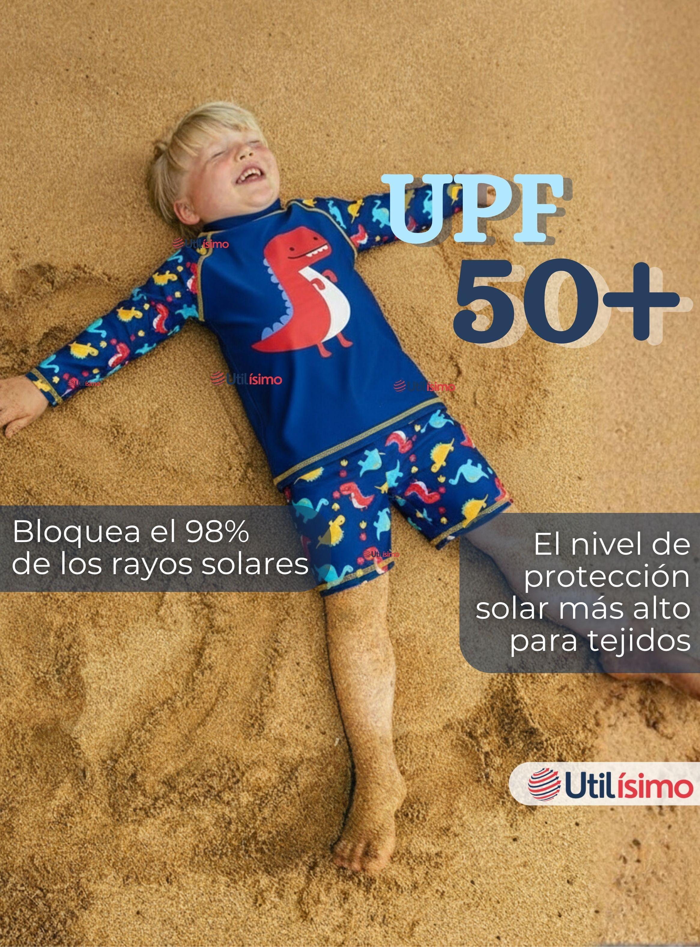 Traje de Baño Manga Larga Pantalón Corto 2 Piezas Corte Split para Niños 3 a 9 años Blue Dinosaur-6