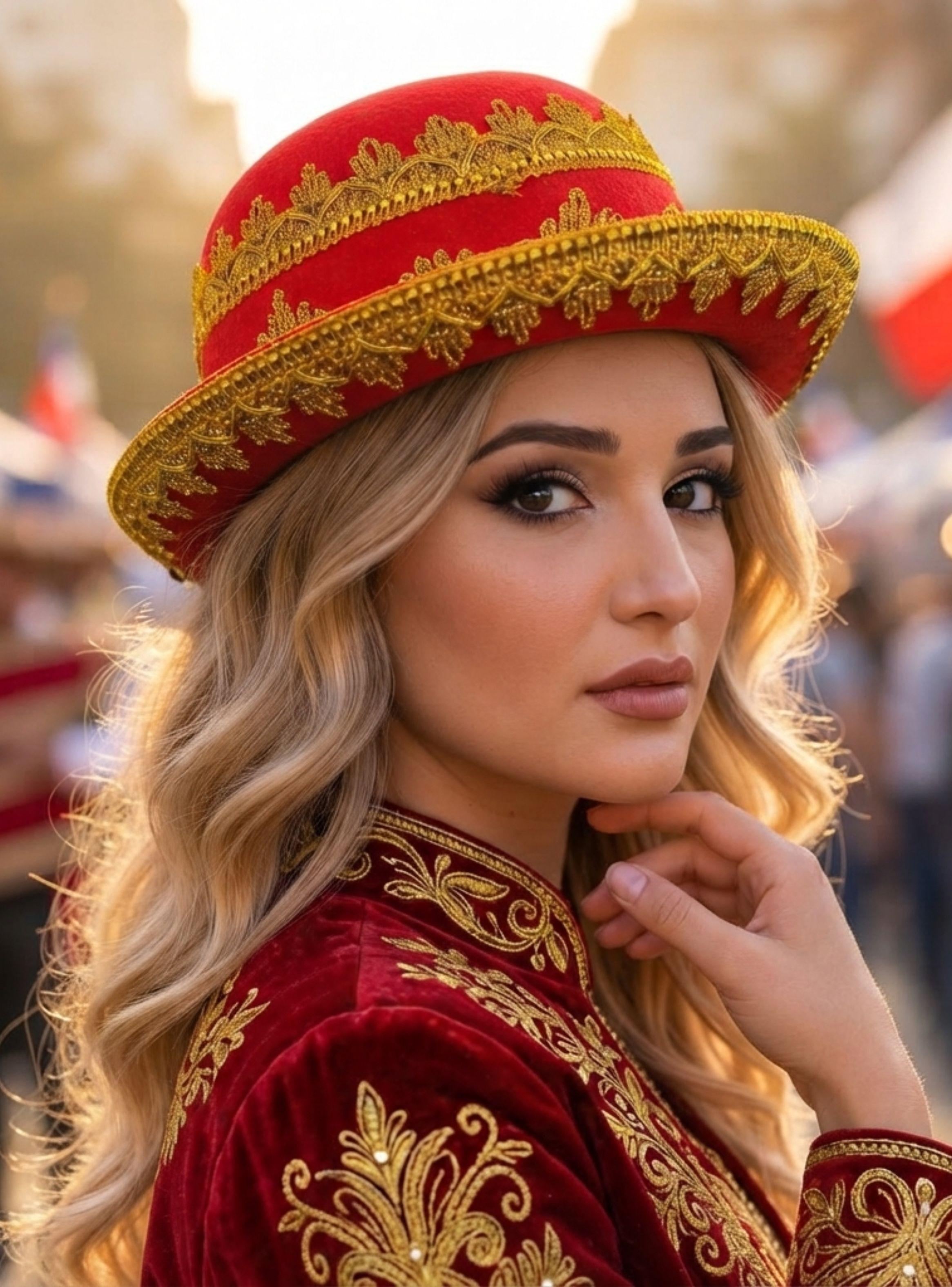 Sombrero Gorro Caporal Mujer Rojo Baile Típico Fiestas Patrias-0