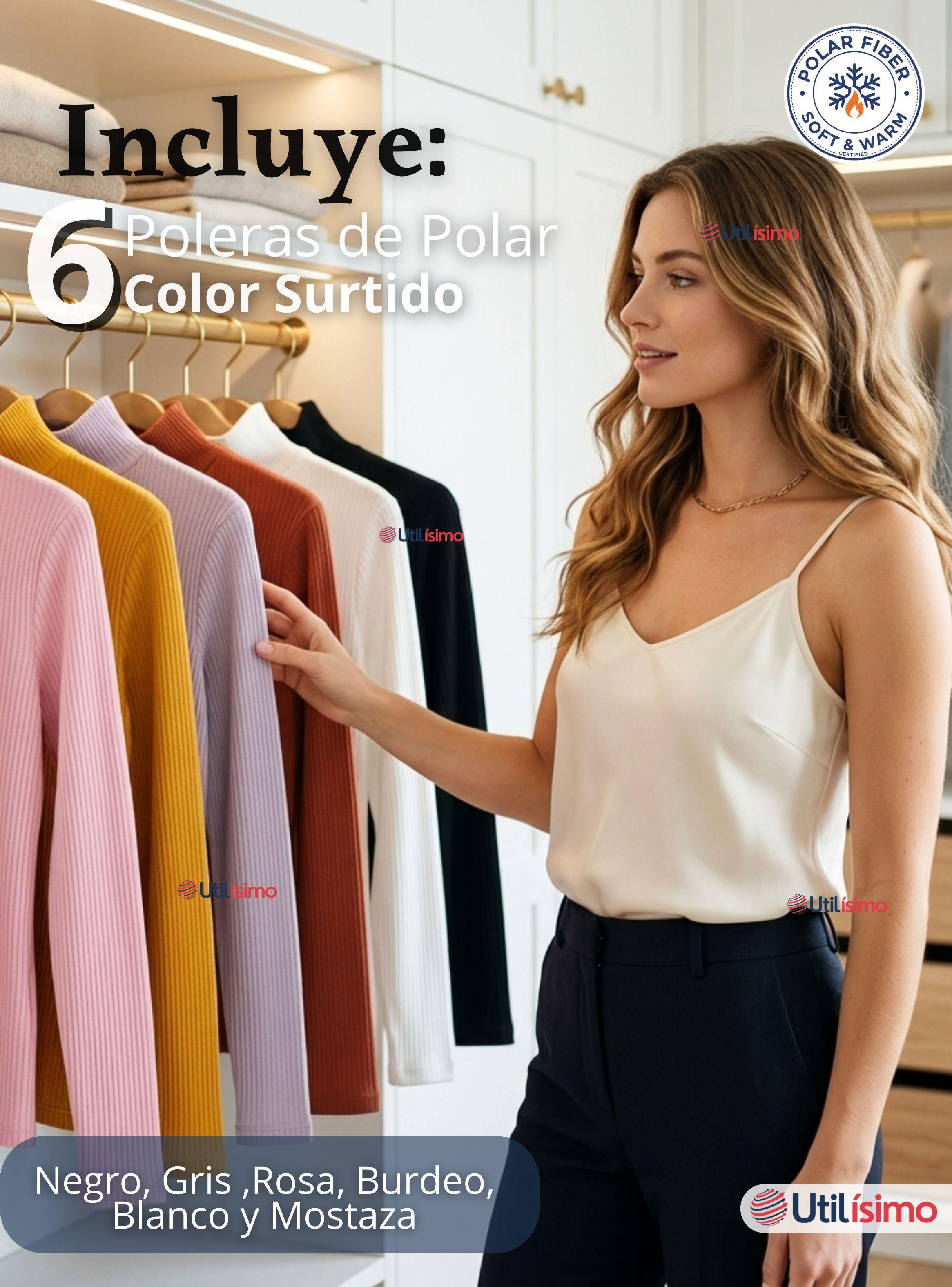 Pack 6 Camiseta Polera Polar Primera Capa Acanalada Cuello Beatle Manga Larga Colores Surtidos-2