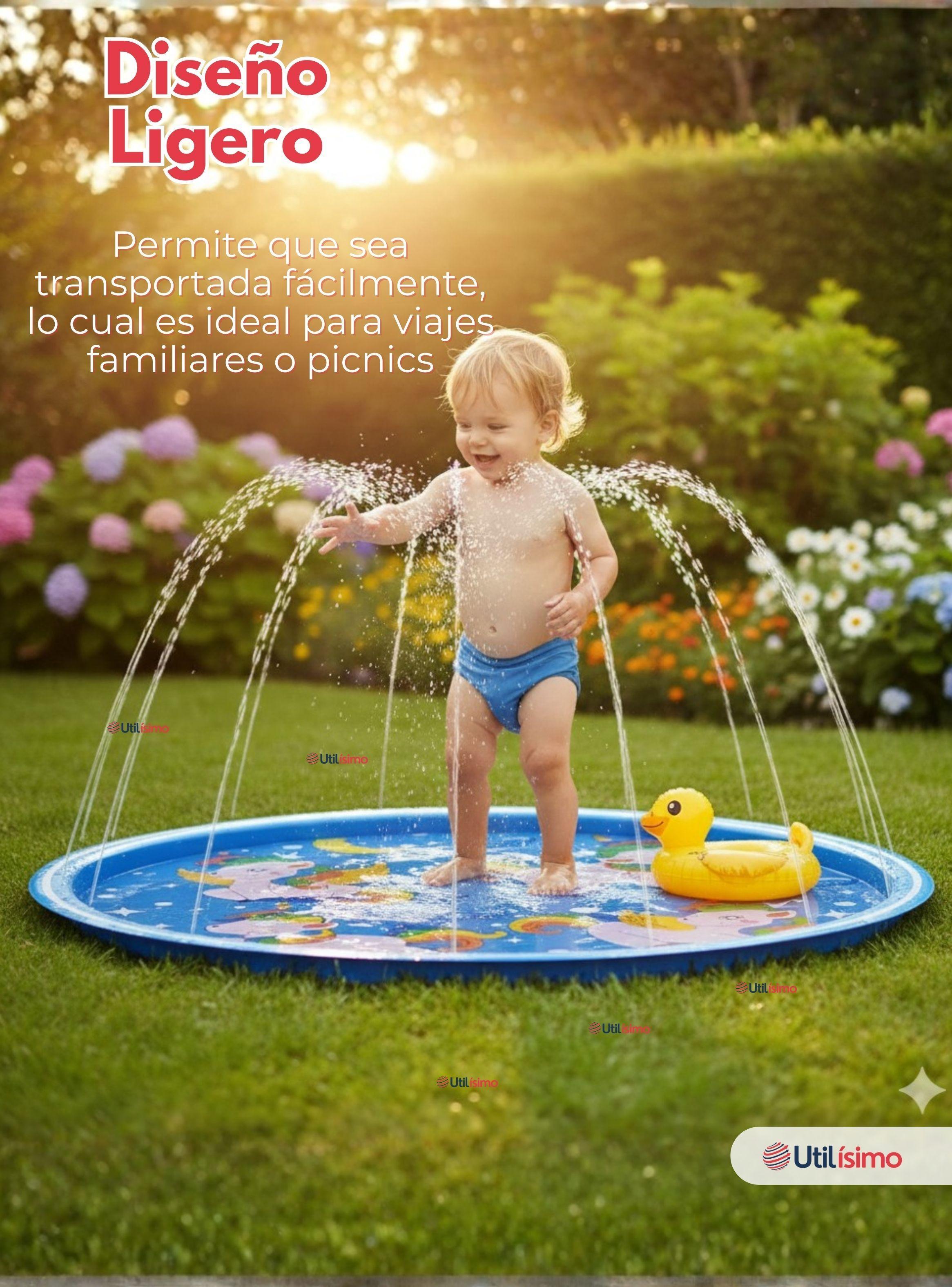 Alfombra Piscina Agua Rociador Para Niño 100 cm de Color Azul -5