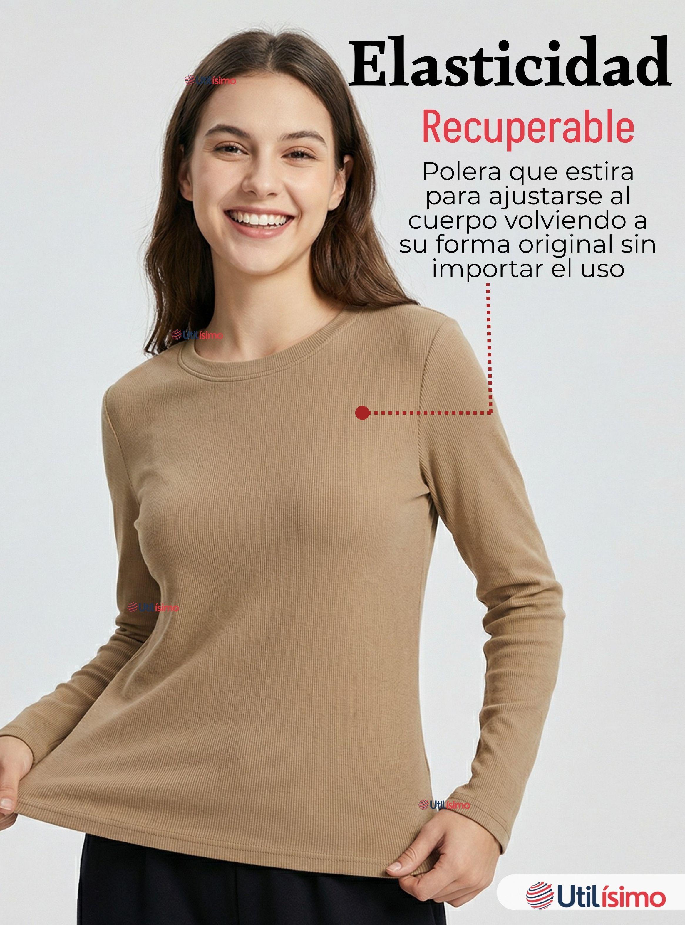 Pack 6 Camisetas Polar Polera Cuello Redondo Mujer Manga Larga Tela Acanalada Colores Surtidos-5