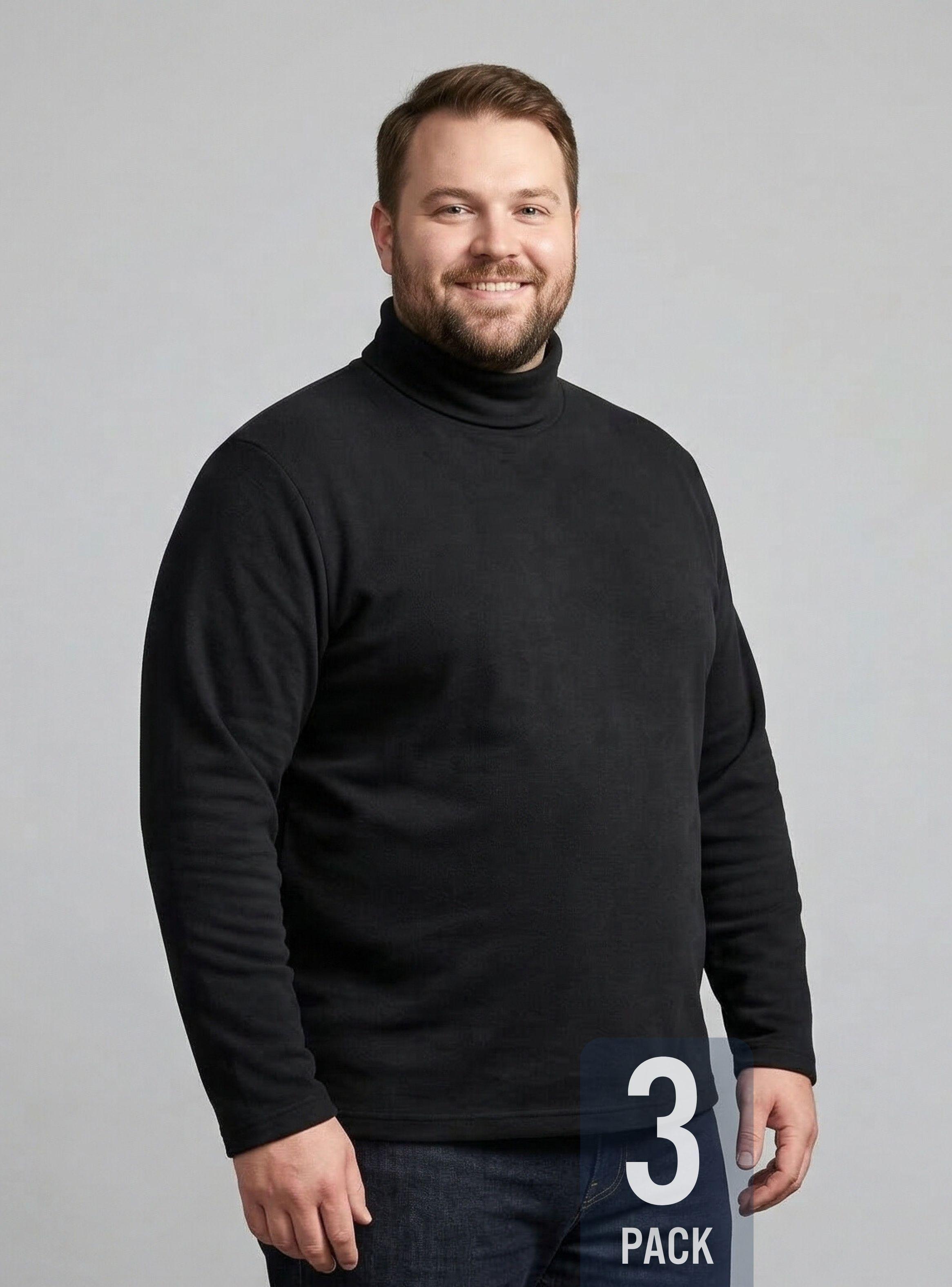 Pack 3 Camisetas Poleras Polar Primera Capa Cuello Beatle Manga Larga Negro -1