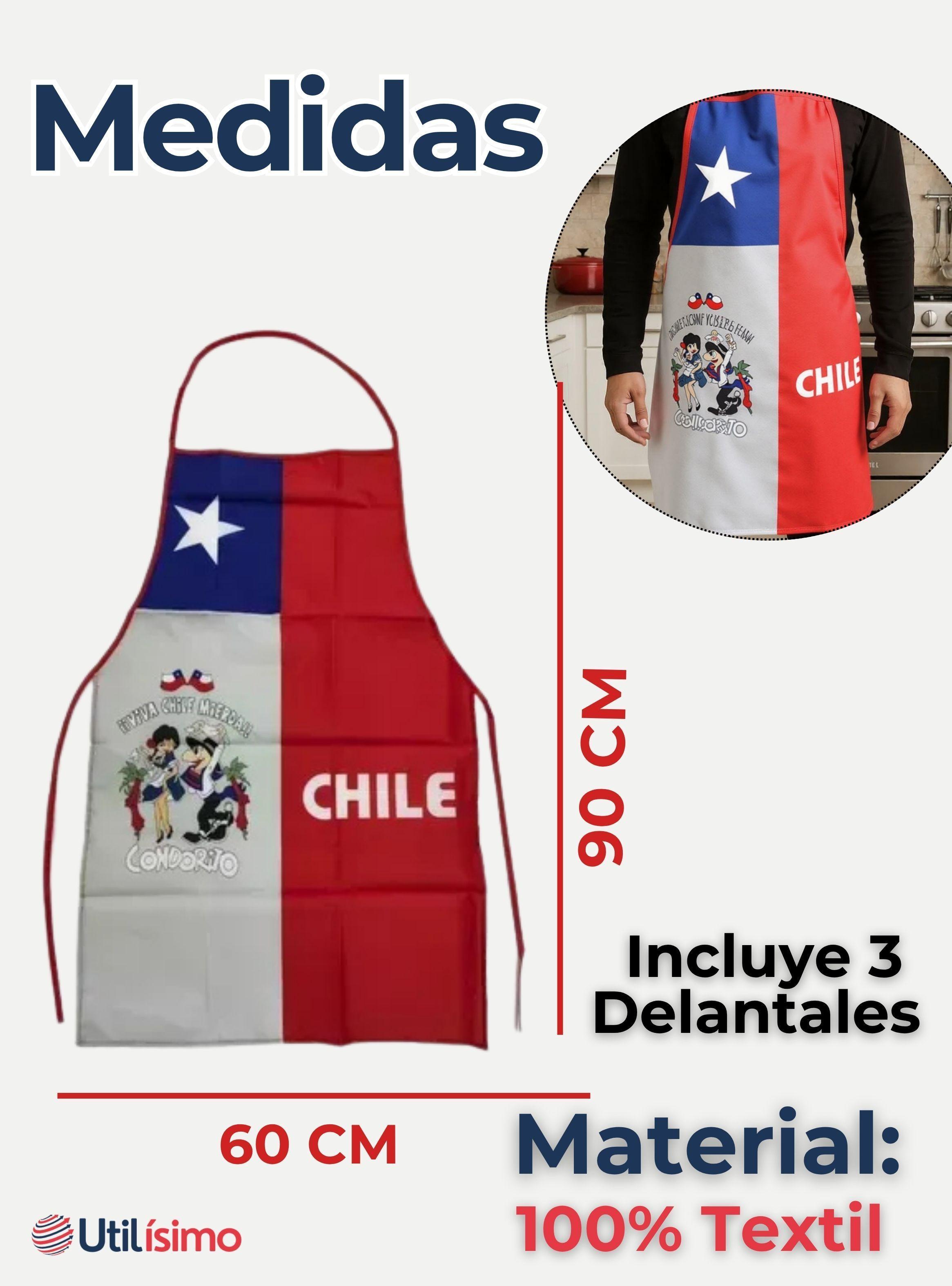  Pack 3 Delantal Cocina Chile Fiestas Patrias Bandera Chilena 60X90 CM Condorito-2