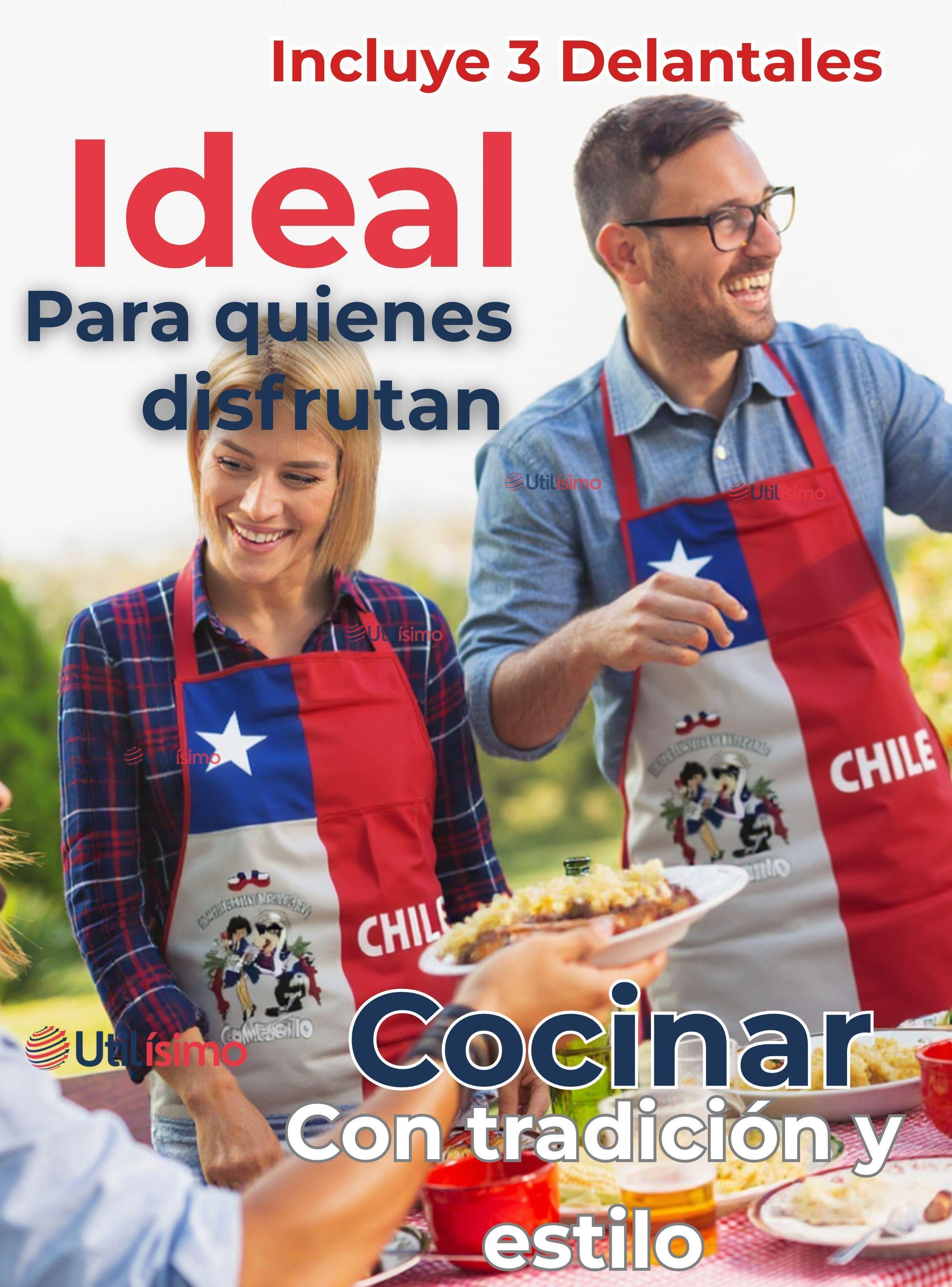  Pack 3 Delantal Cocina Chile Fiestas Patrias Bandera Chilena 60X90 CM Condorito-3