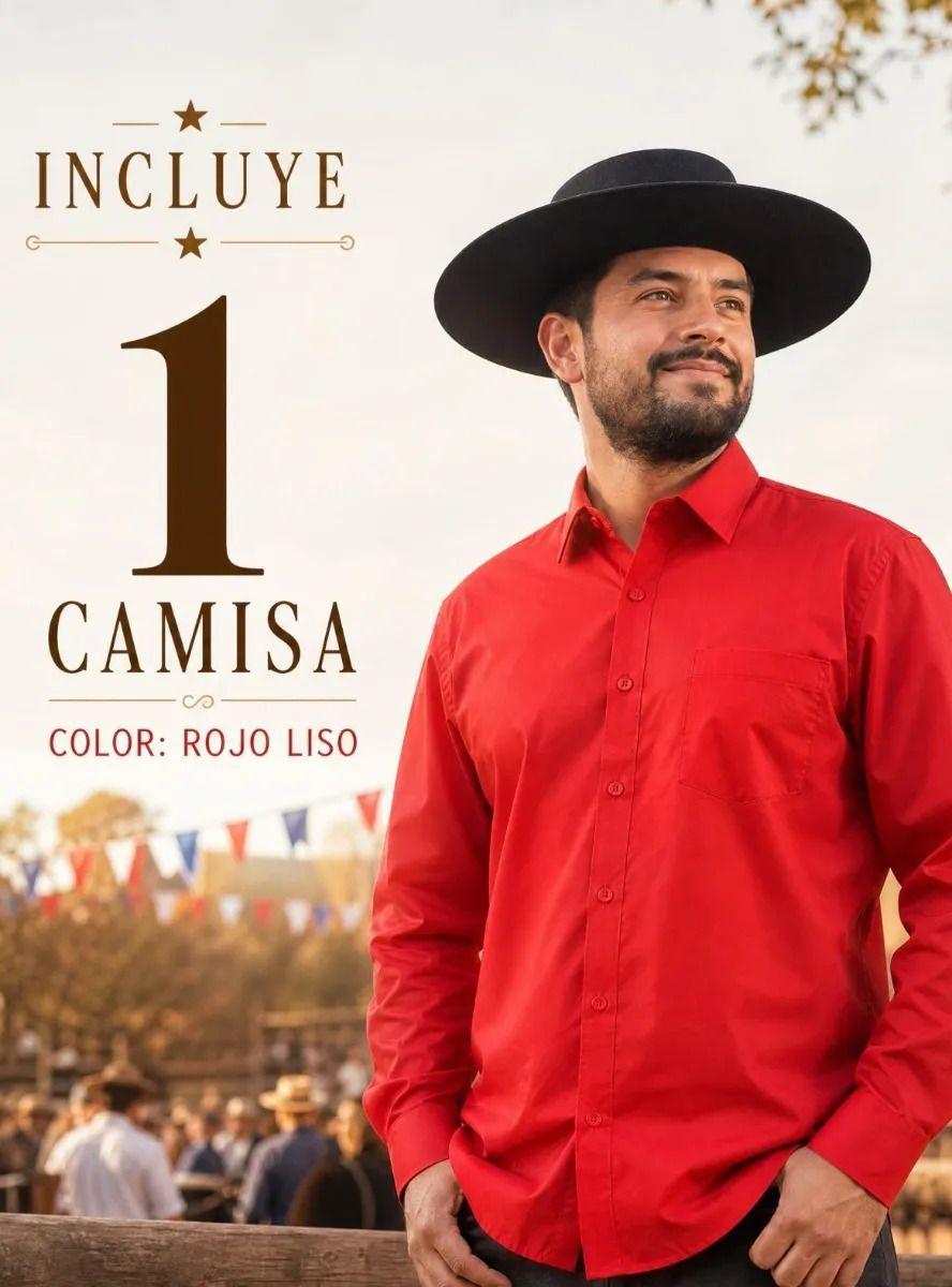 Camisa Roja Huaso Hombre Clásica Fiestas Patrias-2