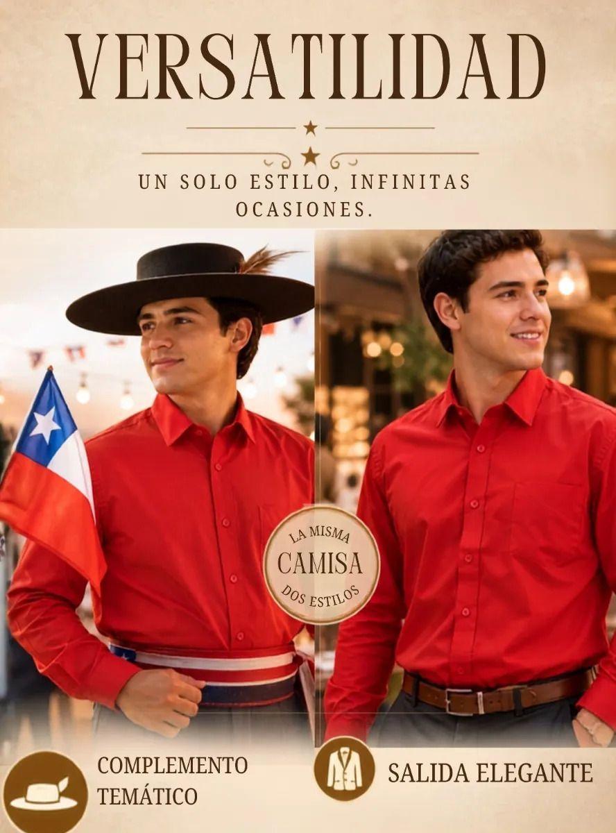 Camisa Roja Huaso Hombre Clásica Fiestas Patrias-6