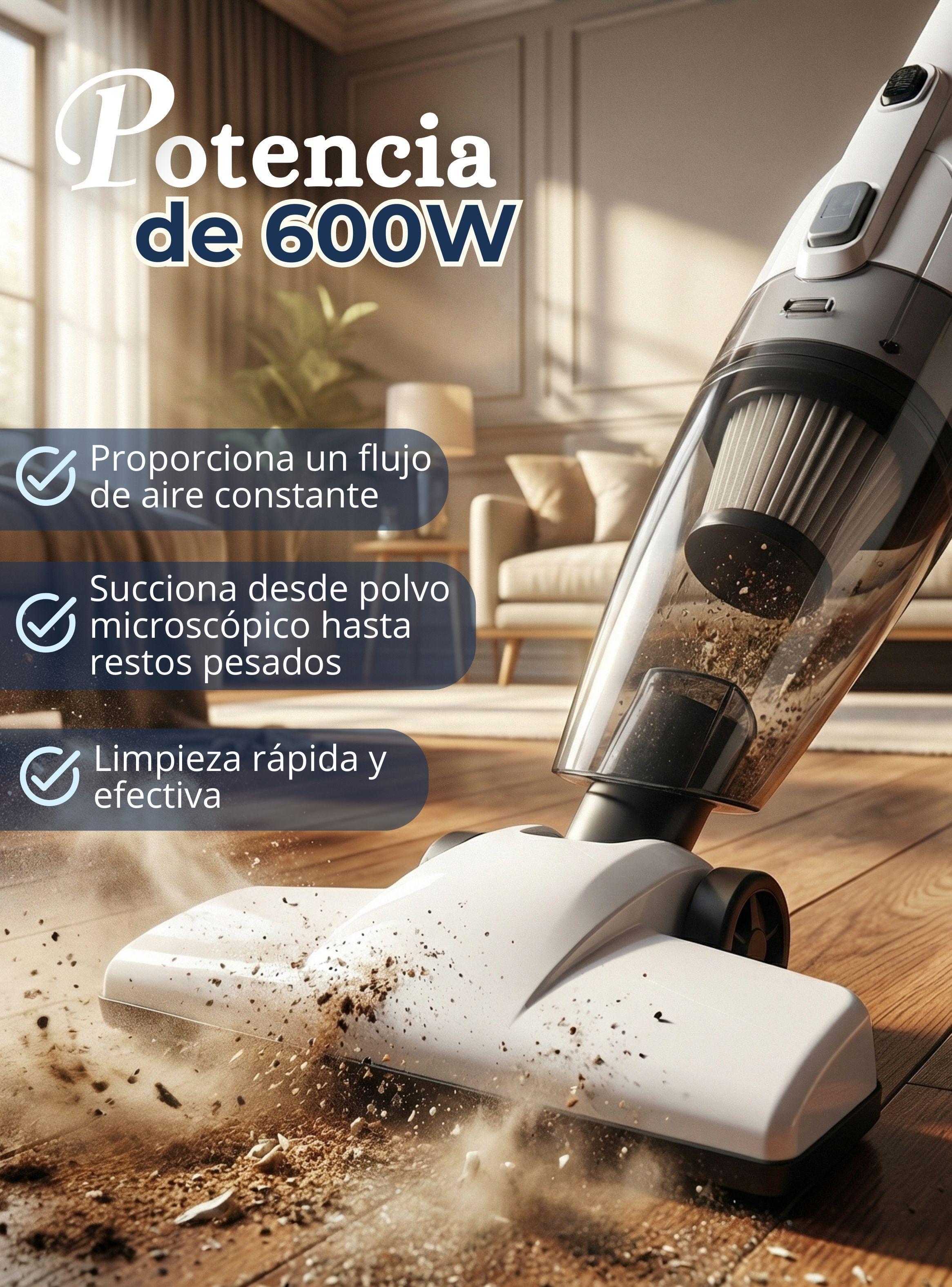 Aspiradora Vertical 2 en 1 Ciclónica Portátil Alta Potencia de 600W 50HZ Filtro Dual-4