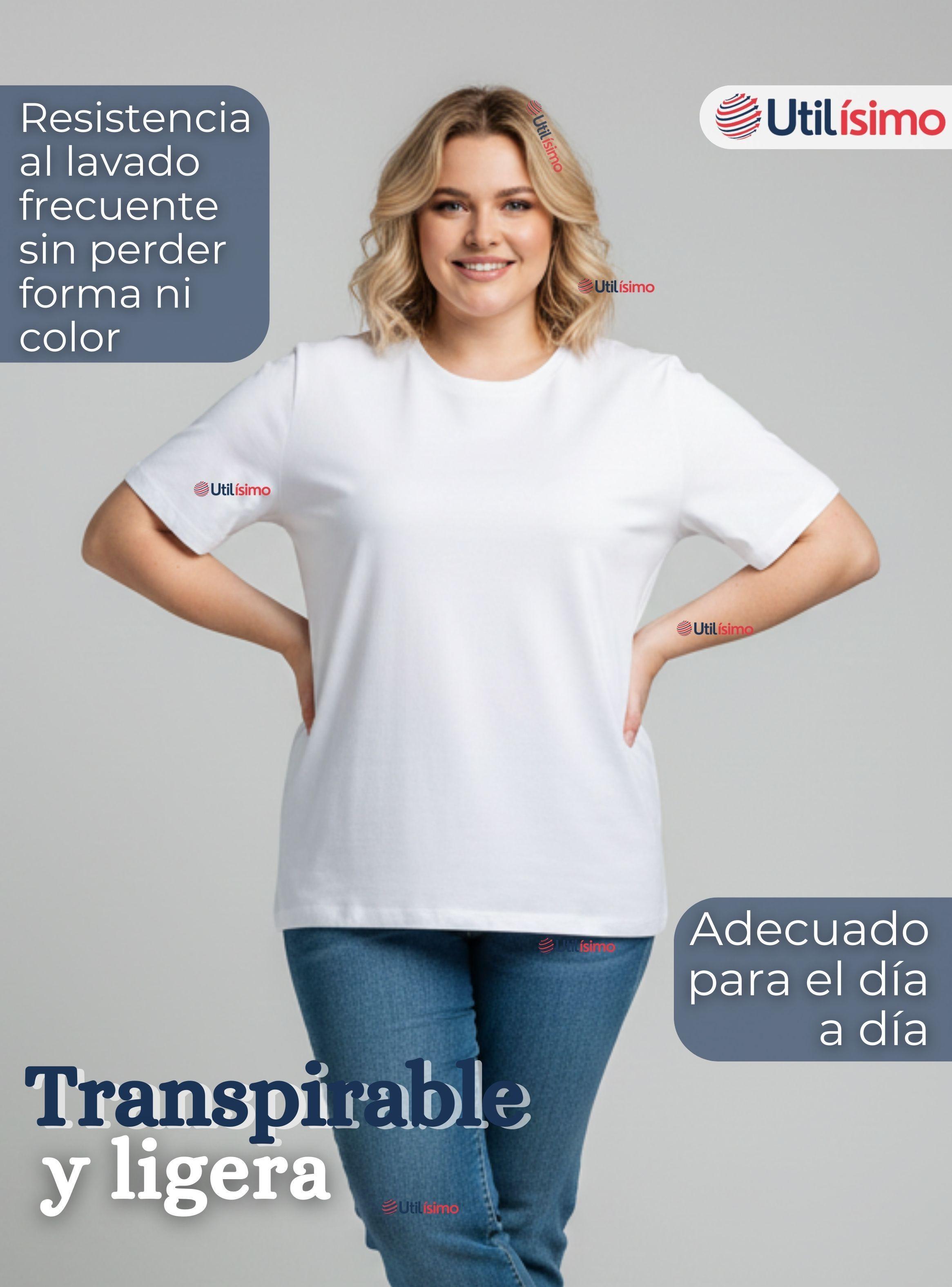 Camiseta Polera 100% Algodón Básica Lisa Elástica para Mujer Blanco-4