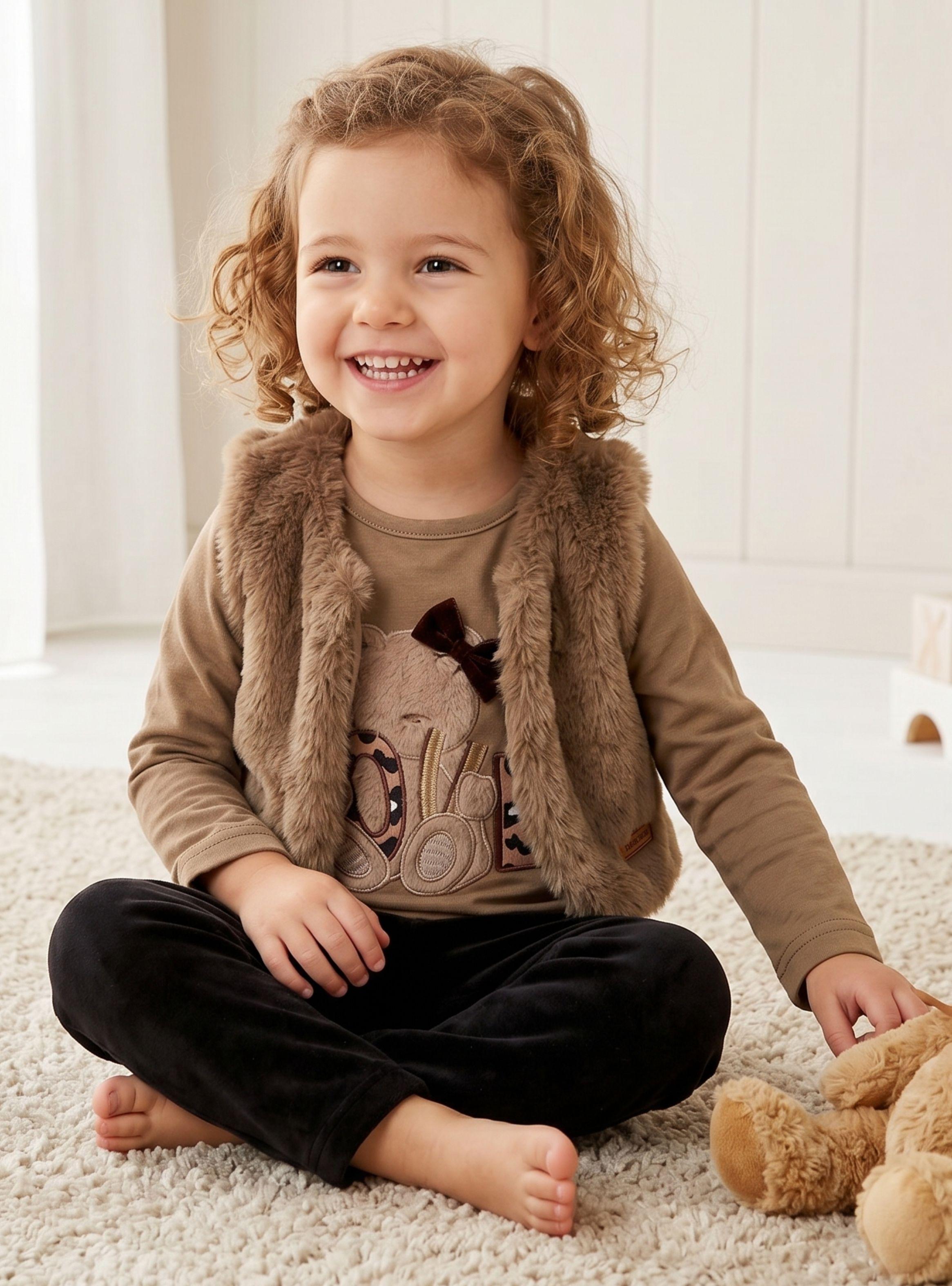 Conjunto Buzo Polera Chaleco 3 Piezas Tedmimak Niña Pretty Bear-1