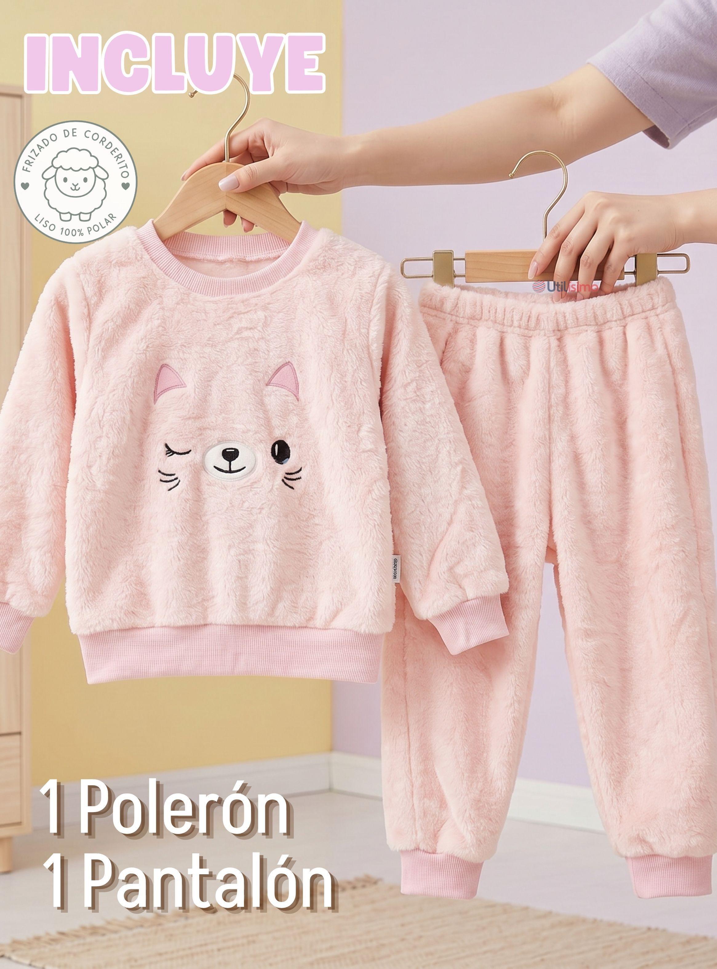 Conjunto Buzo Polerón Frizado 2 Piezas Bebe Niña Corderito Liso Pink Cat-2