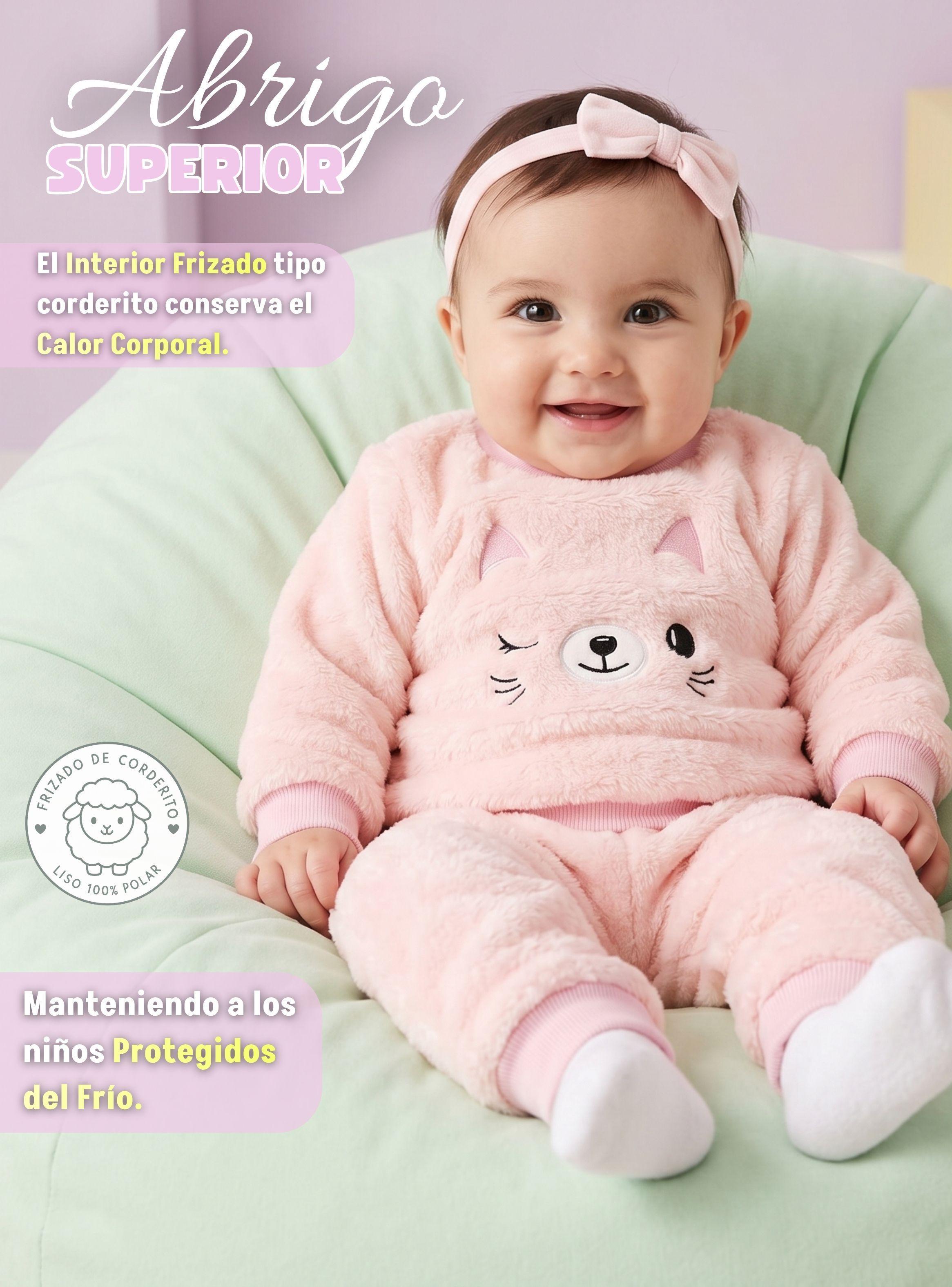 Conjunto Buzo Polerón Frizado 2 Piezas Bebe Niña Corderito Liso Pink Cat-6