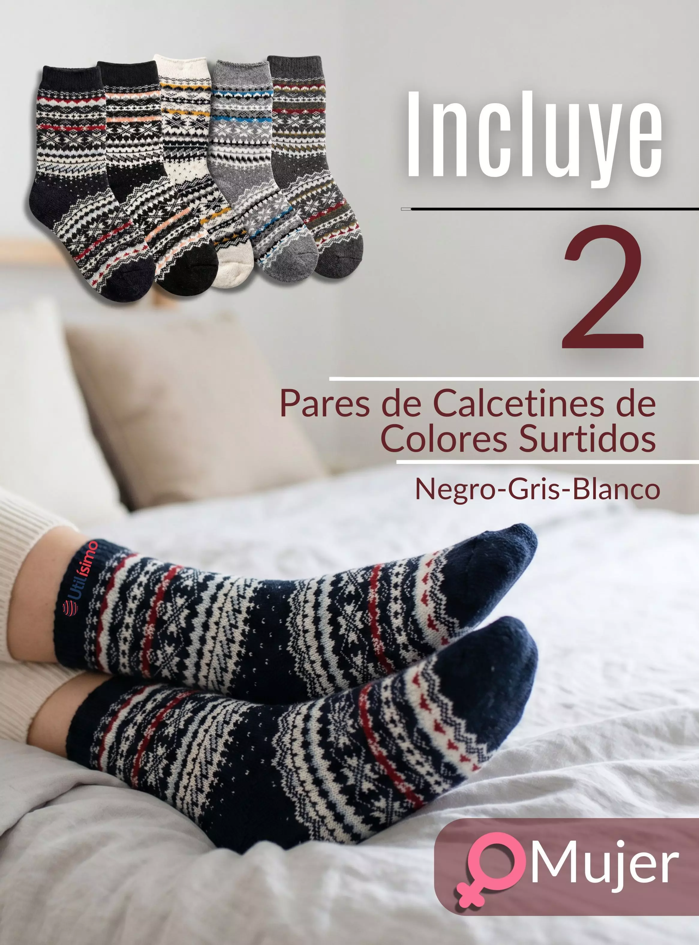 Pack 2 Calcetines Toalla Grueso Mujer Colores Surtidos Frío Invierno-2