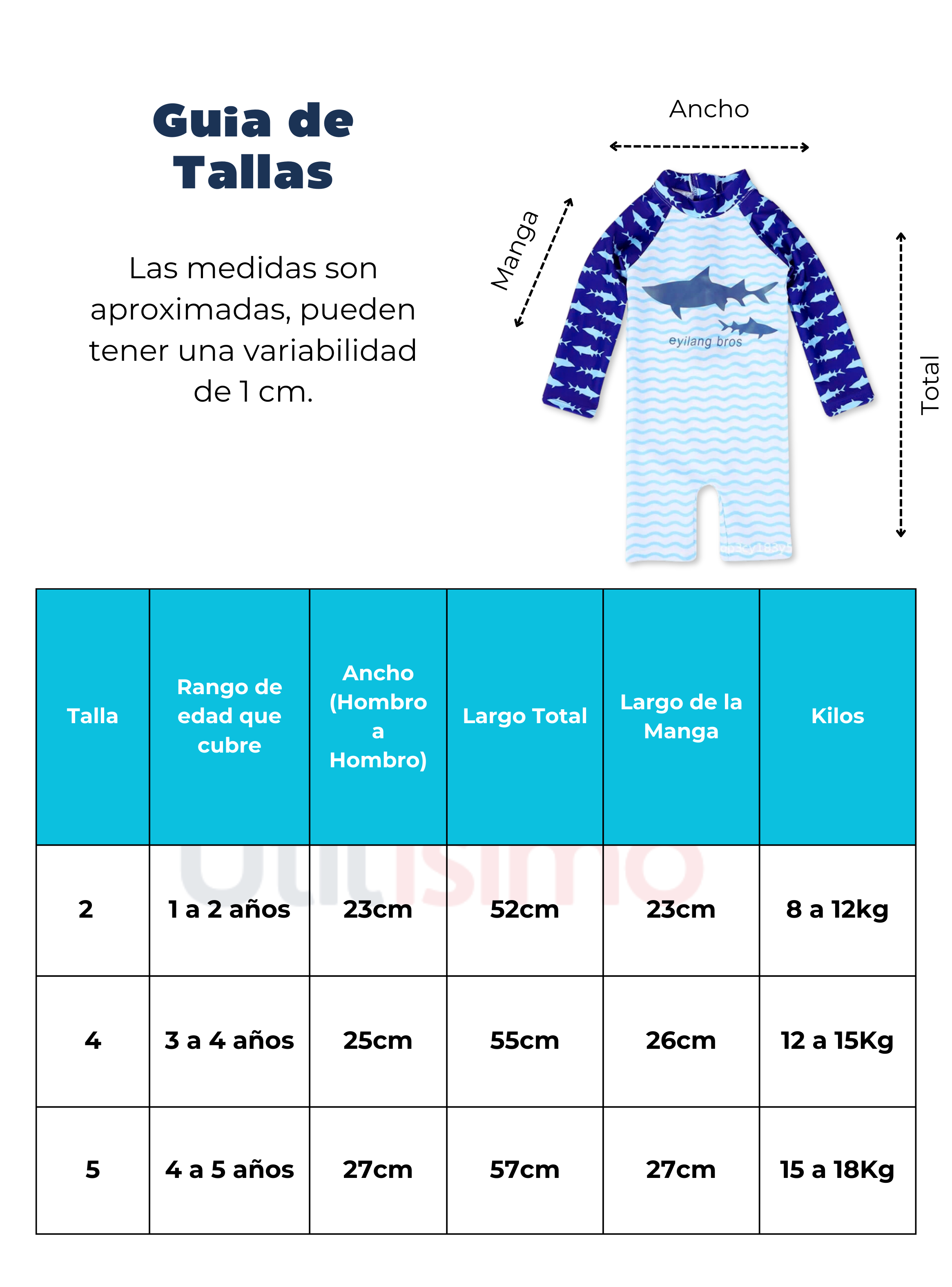 Traje de Baño Enterito Manga Larga Niño Jump Kids Azul-2