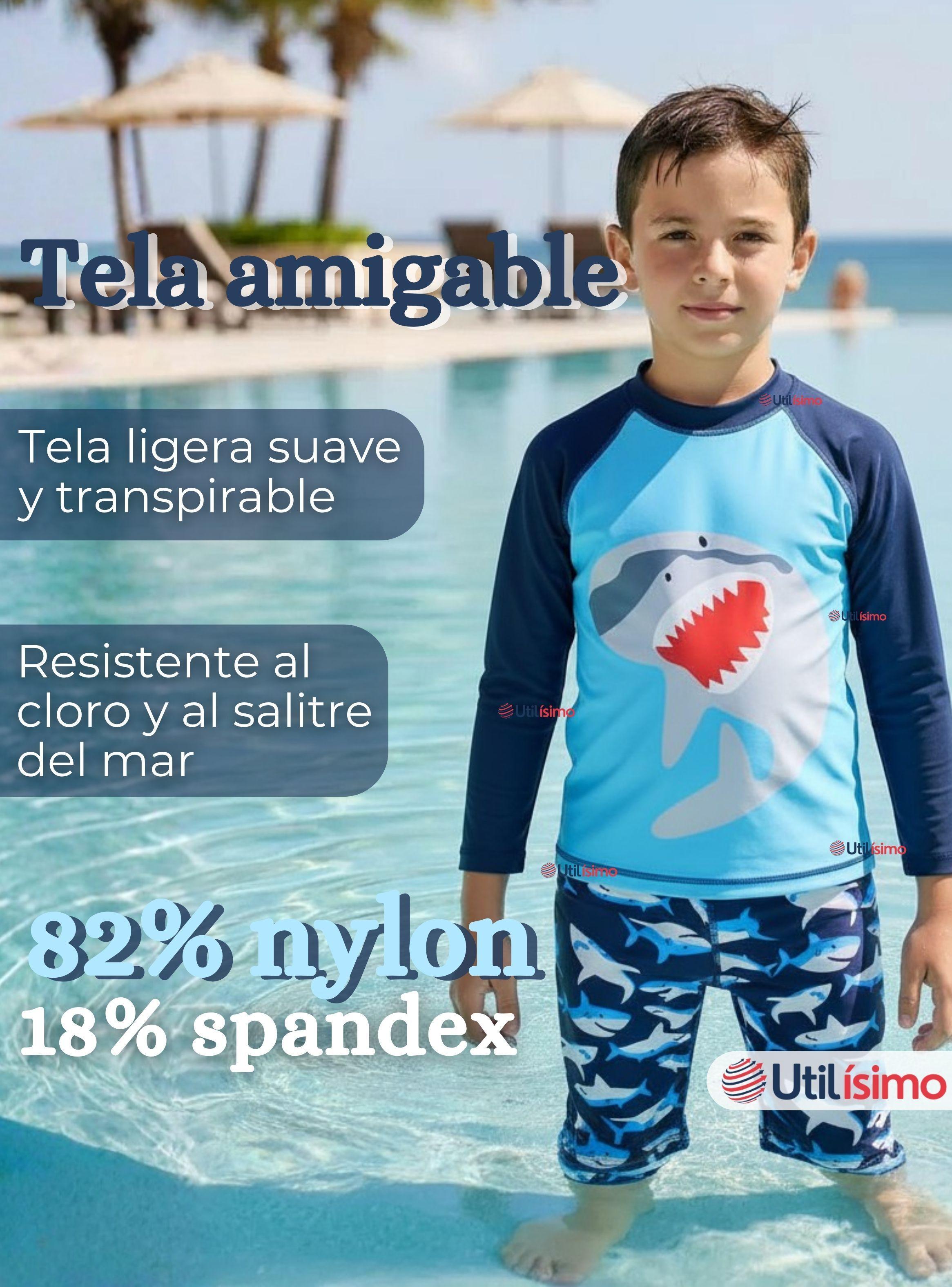 Traje de Baño Polera Manga Larga Pantalón Largo 2 Piezas Corte Split Niño 3 a 11 años Blue Shark-2