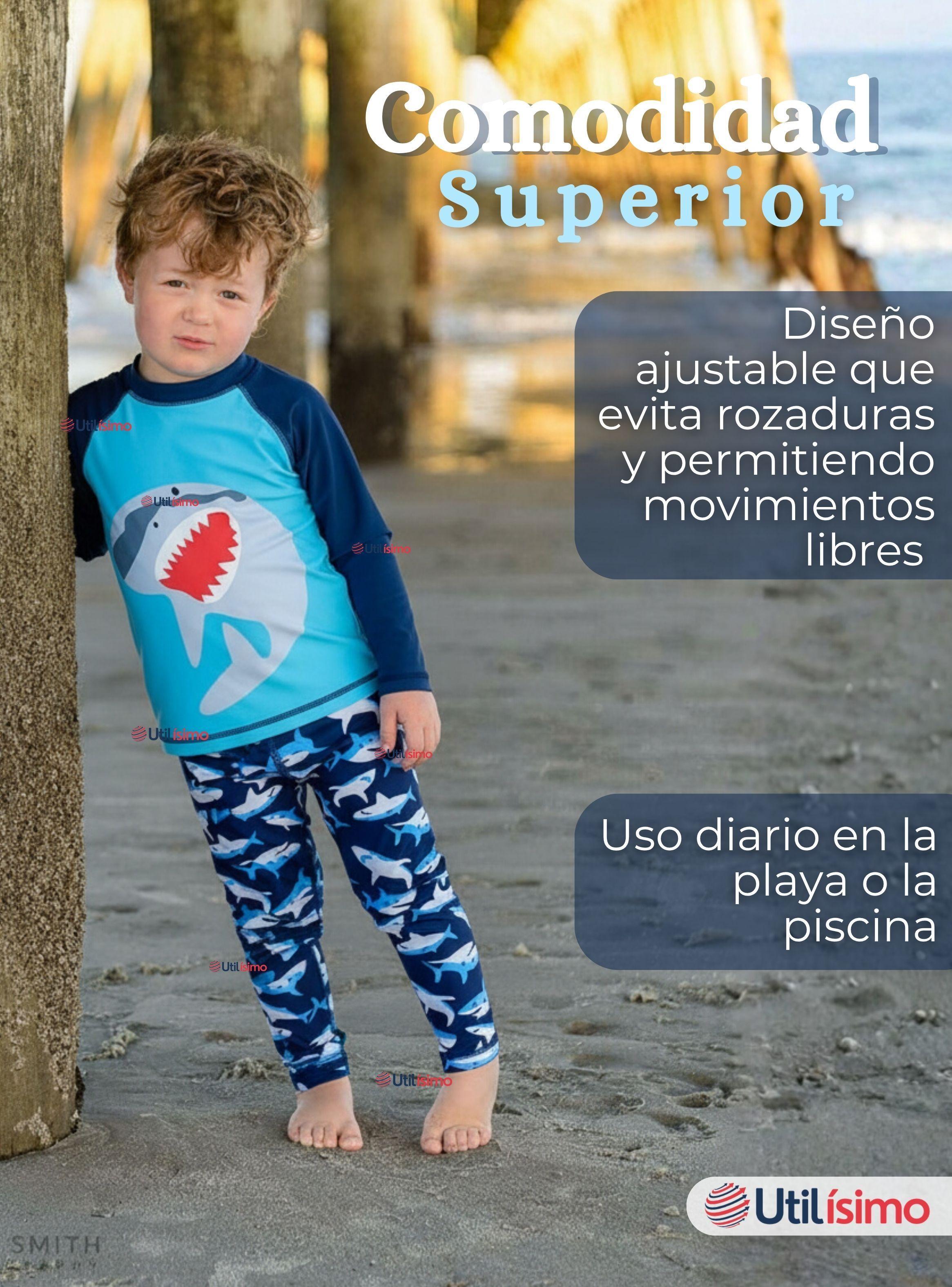 Traje de Baño Polera Manga Larga Pantalón Largo 2 Piezas Corte Split Niño 3 a 11 años Blue Shark-6