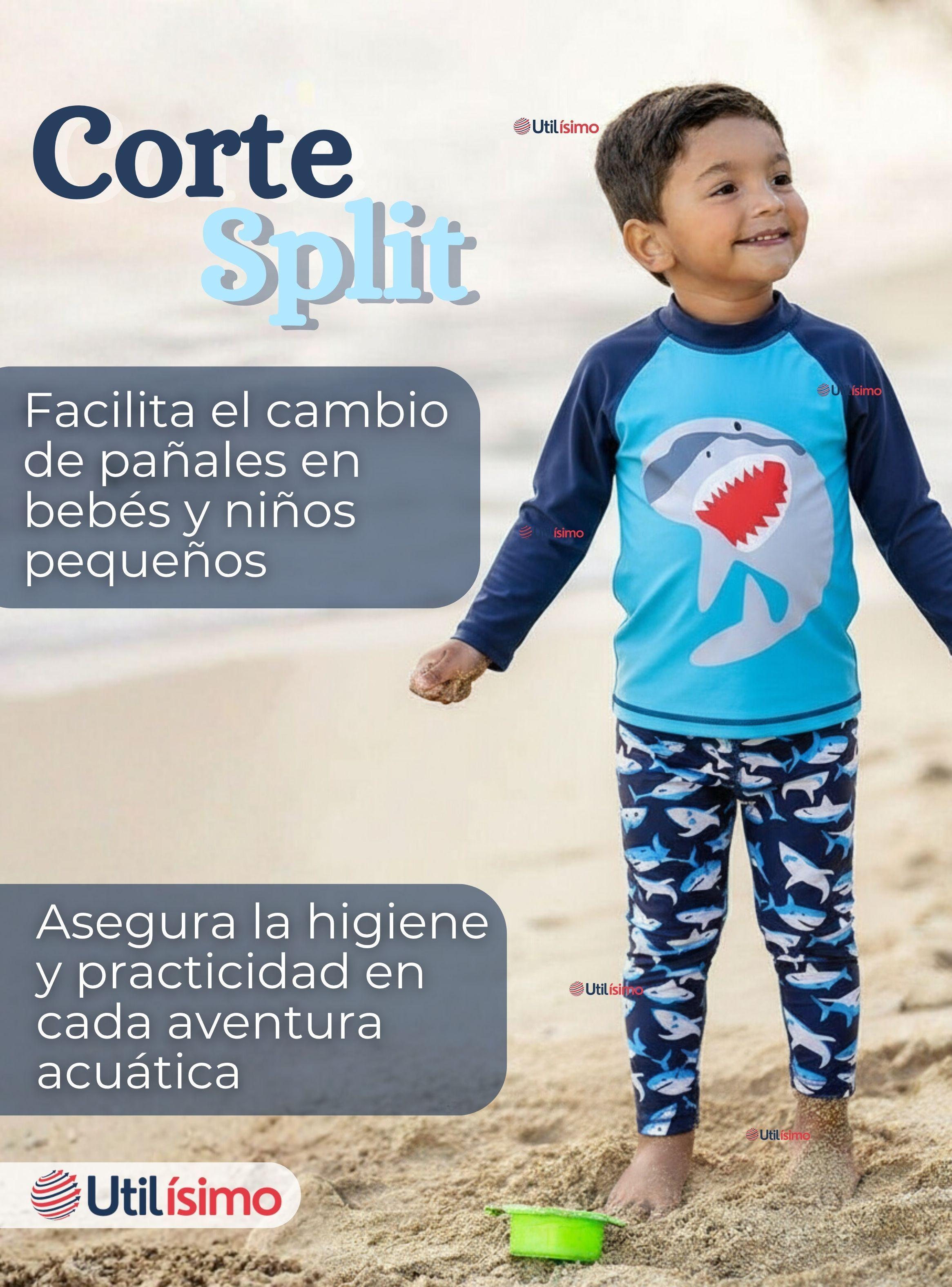 Traje de Baño Polera Manga Larga Pantalón Largo 2 Piezas Corte Split Niño 3 a 11 años Blue Shark-7