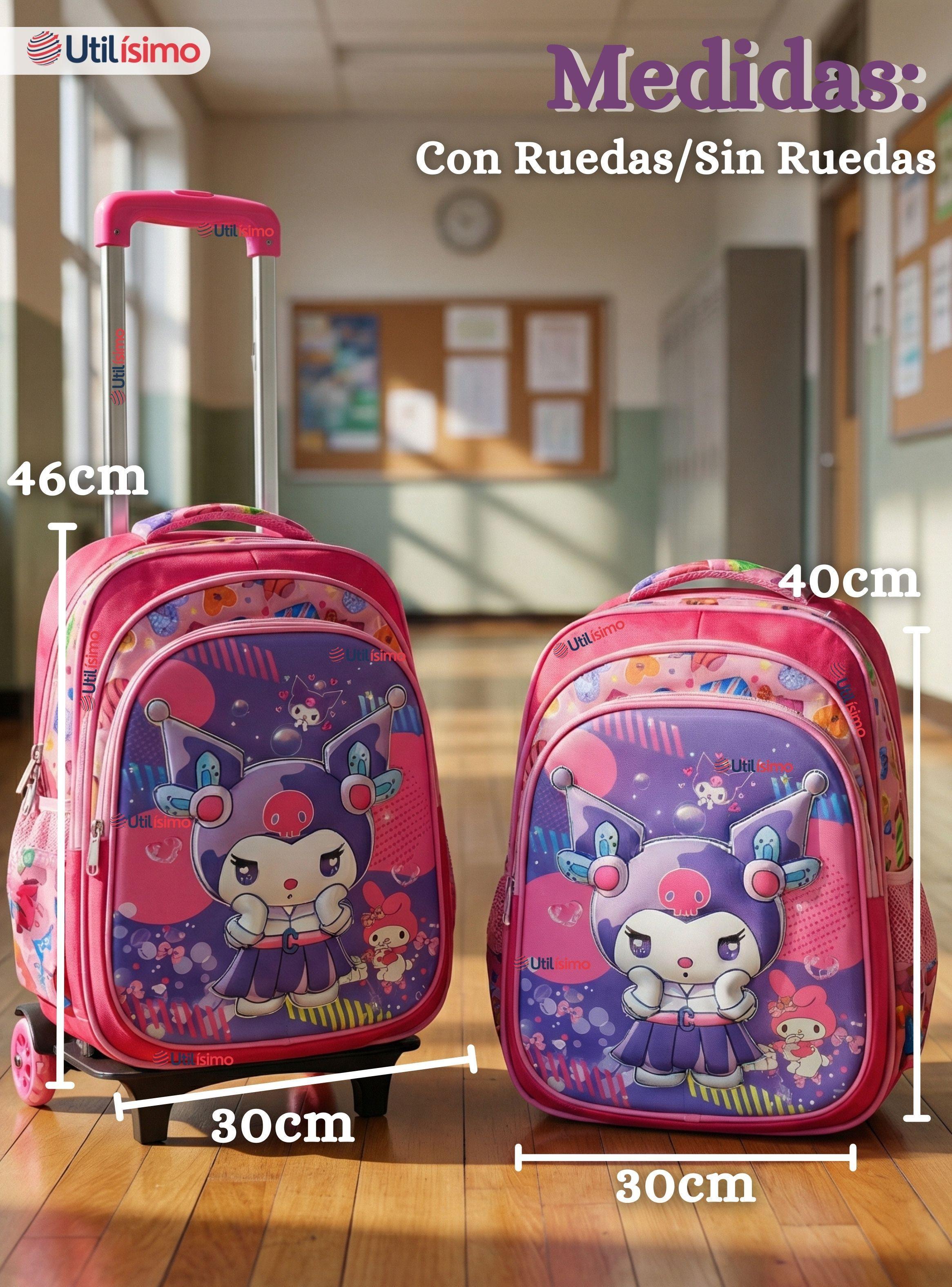 Mochila Escolar Kuromi 3D Con Ruedas Desmontable + Estuche + Lonchera Poliéster Dreams Rosa de Niña-4