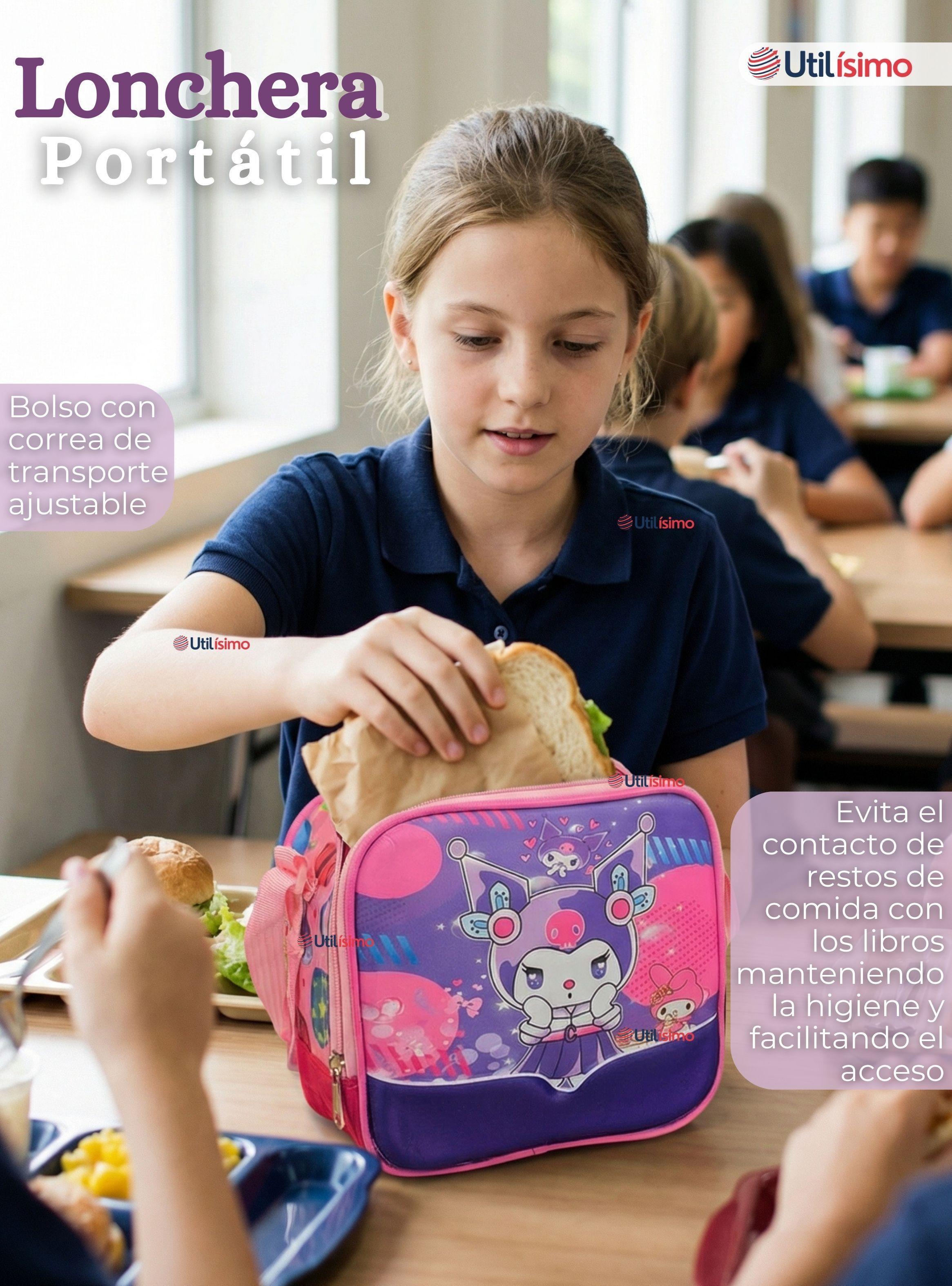 Mochila Escolar Kuromi 3D Con Ruedas Desmontable + Estuche + Lonchera Poliéster Dreams Rosa de Niña-6