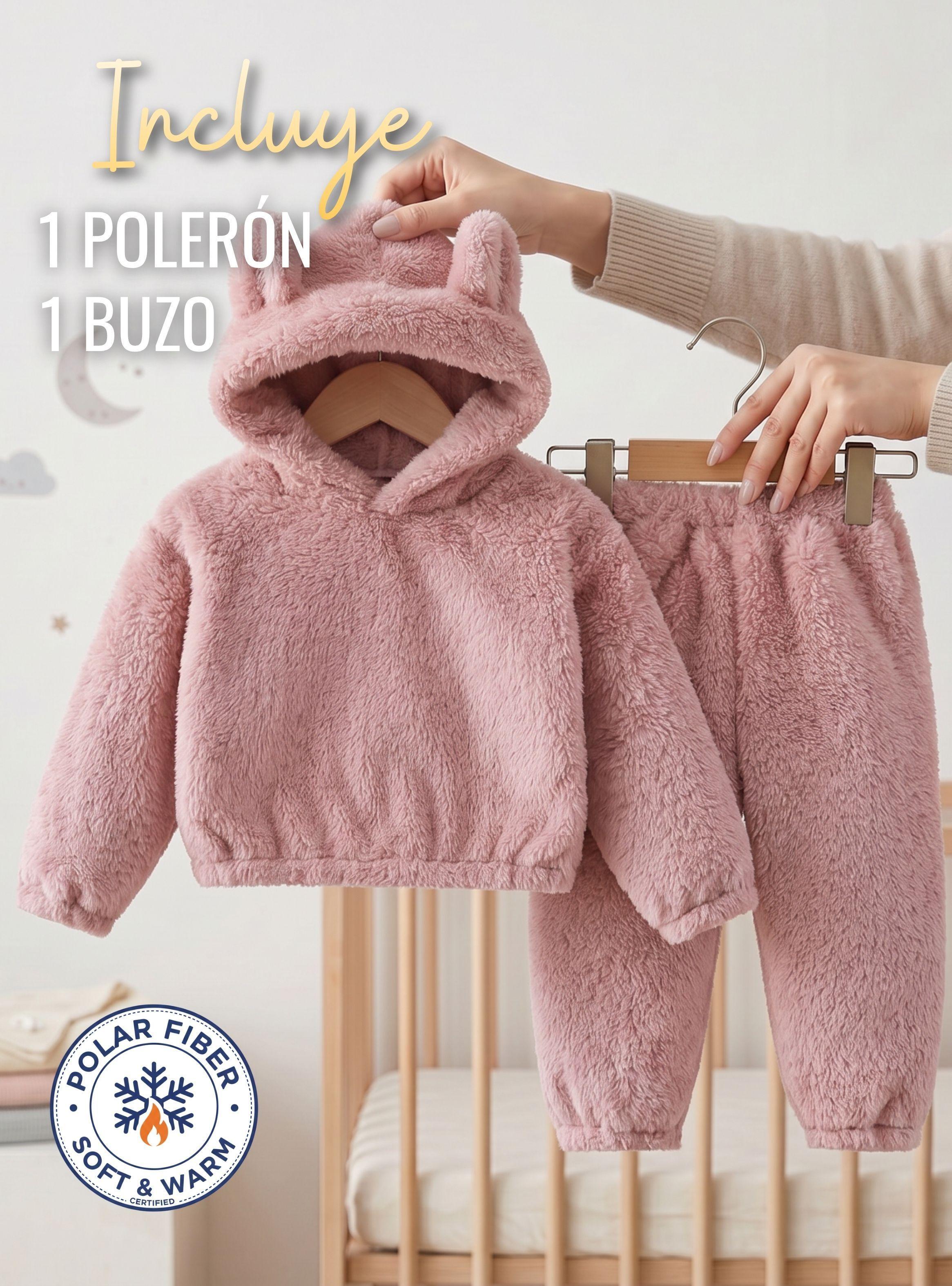 Conjunto 2 Piezas Buzo Polerón Capucha con Orejitas Polar Niña Rosa-2
