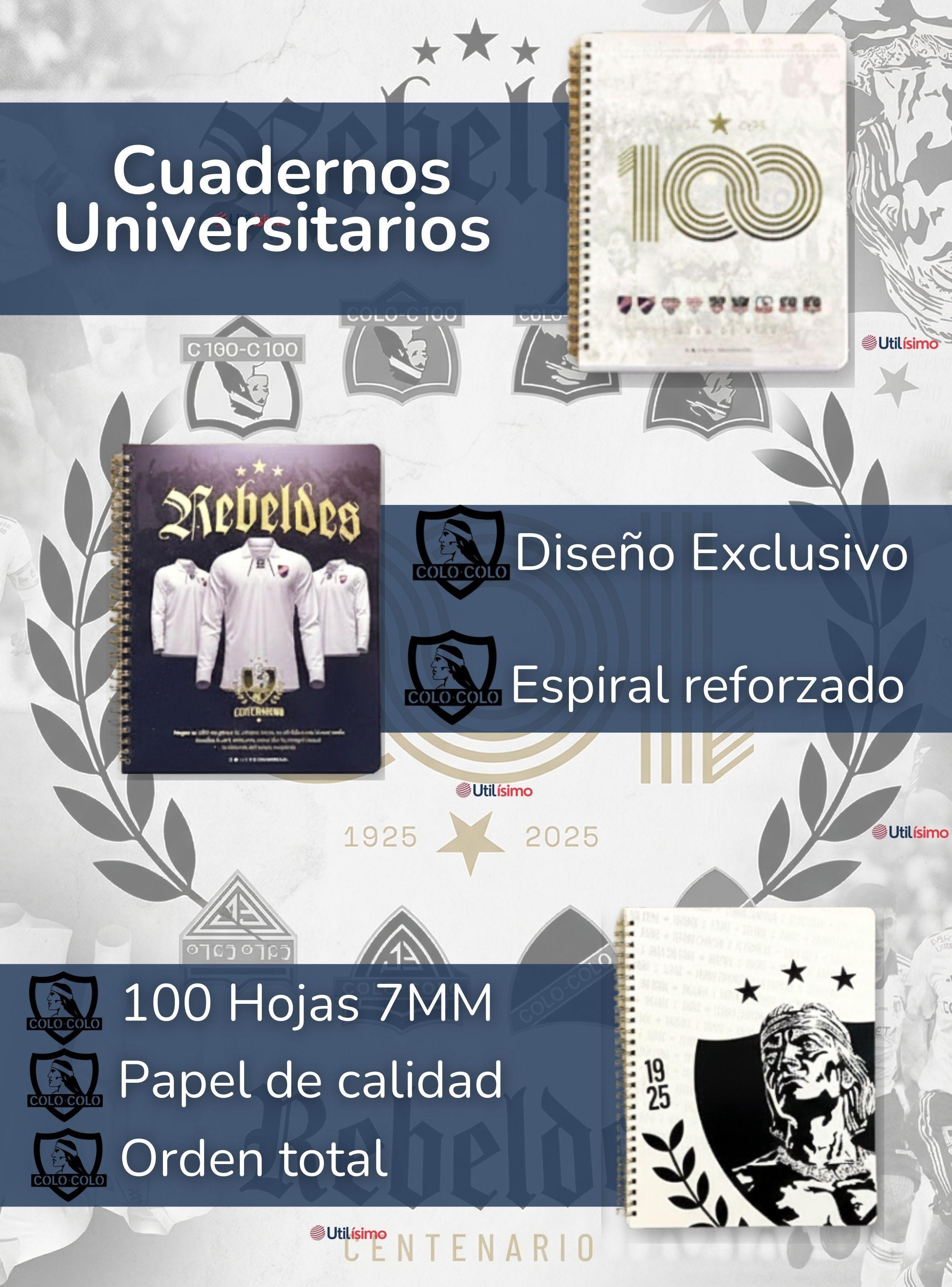 Pack 5 Unidades Cuadernos Colo Colo Centenario de 7mm 100 Hojas Diseños Surtidos-2