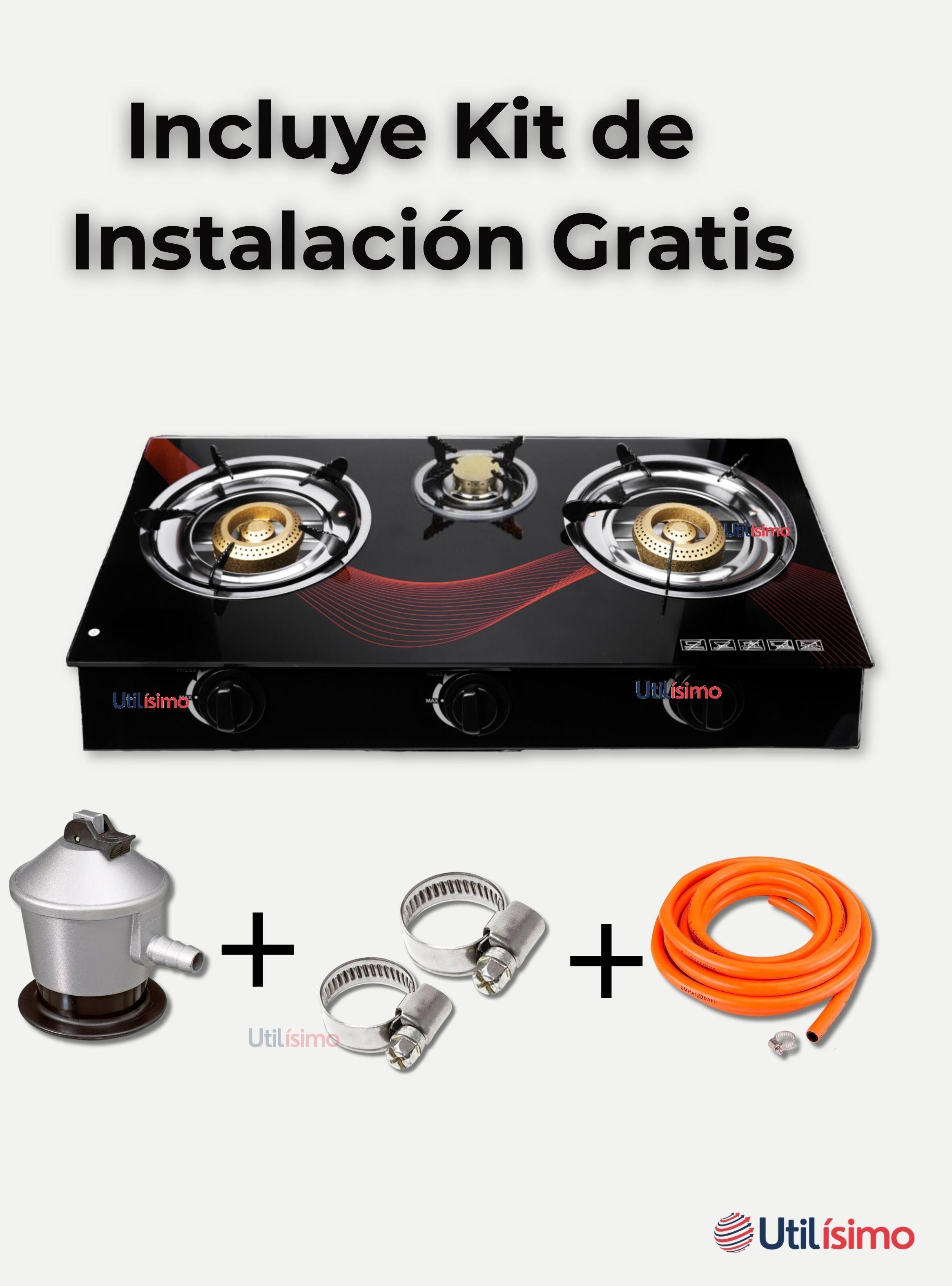 Cocina Encimera Vidrio a Gas Licuado 3 Platos + KIT de Instalación-4