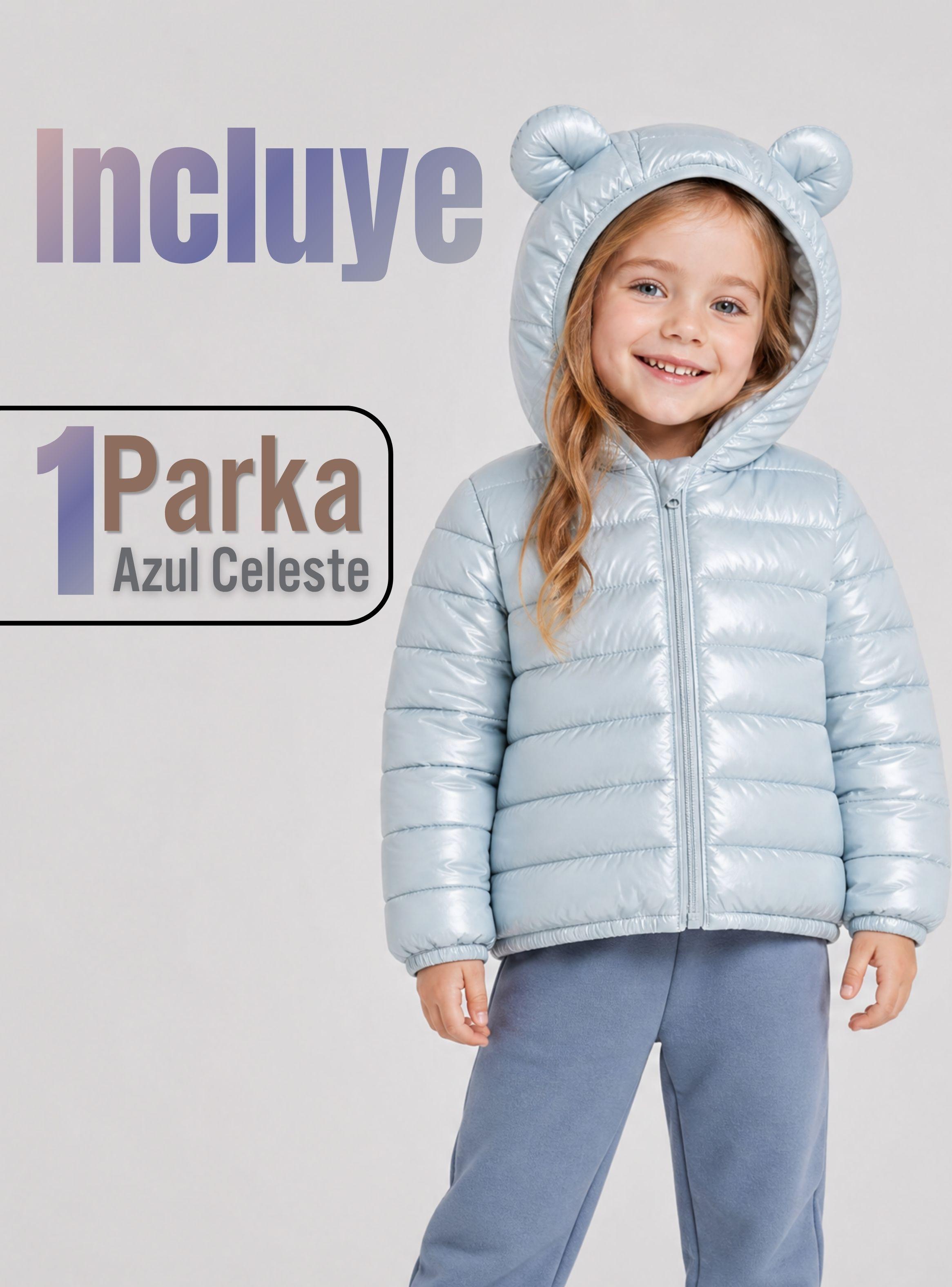 Parka Bebé Niña Celeste Térmica Acolchada Con Orejitas Sweet Sky-2