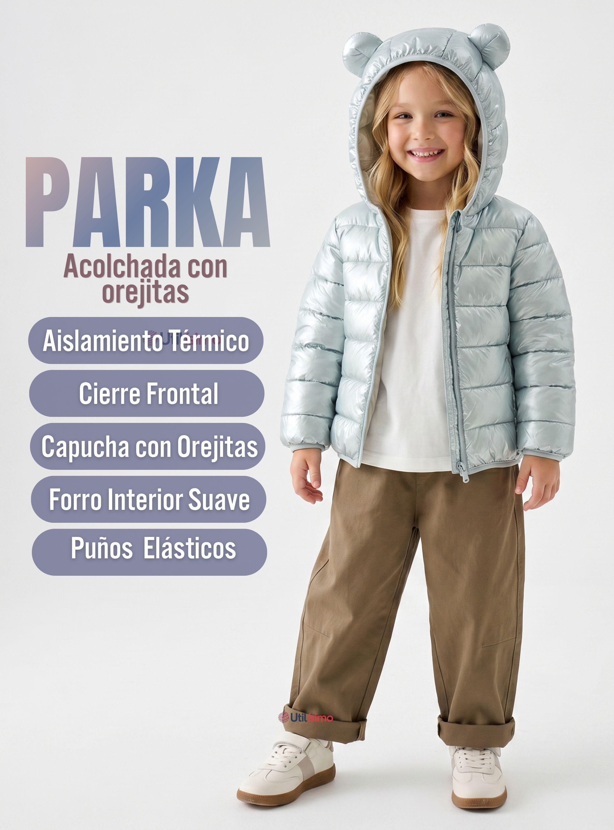 Parka Bebé Niña Celeste Térmica Acolchada Con Orejitas Sweet Sky-4