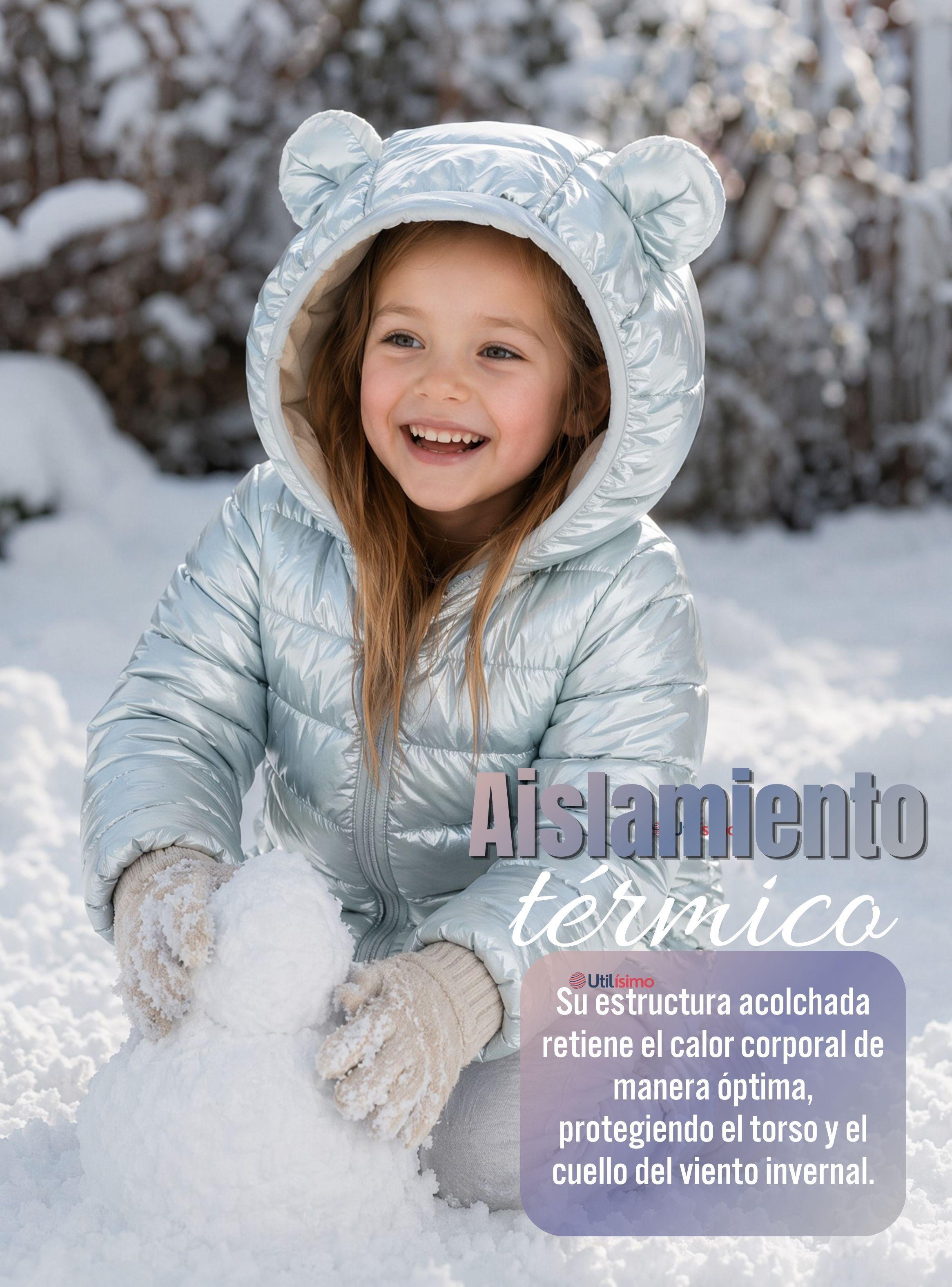 Parka Bebé Niña Celeste Térmica Acolchada Con Orejitas Sweet Sky-5
