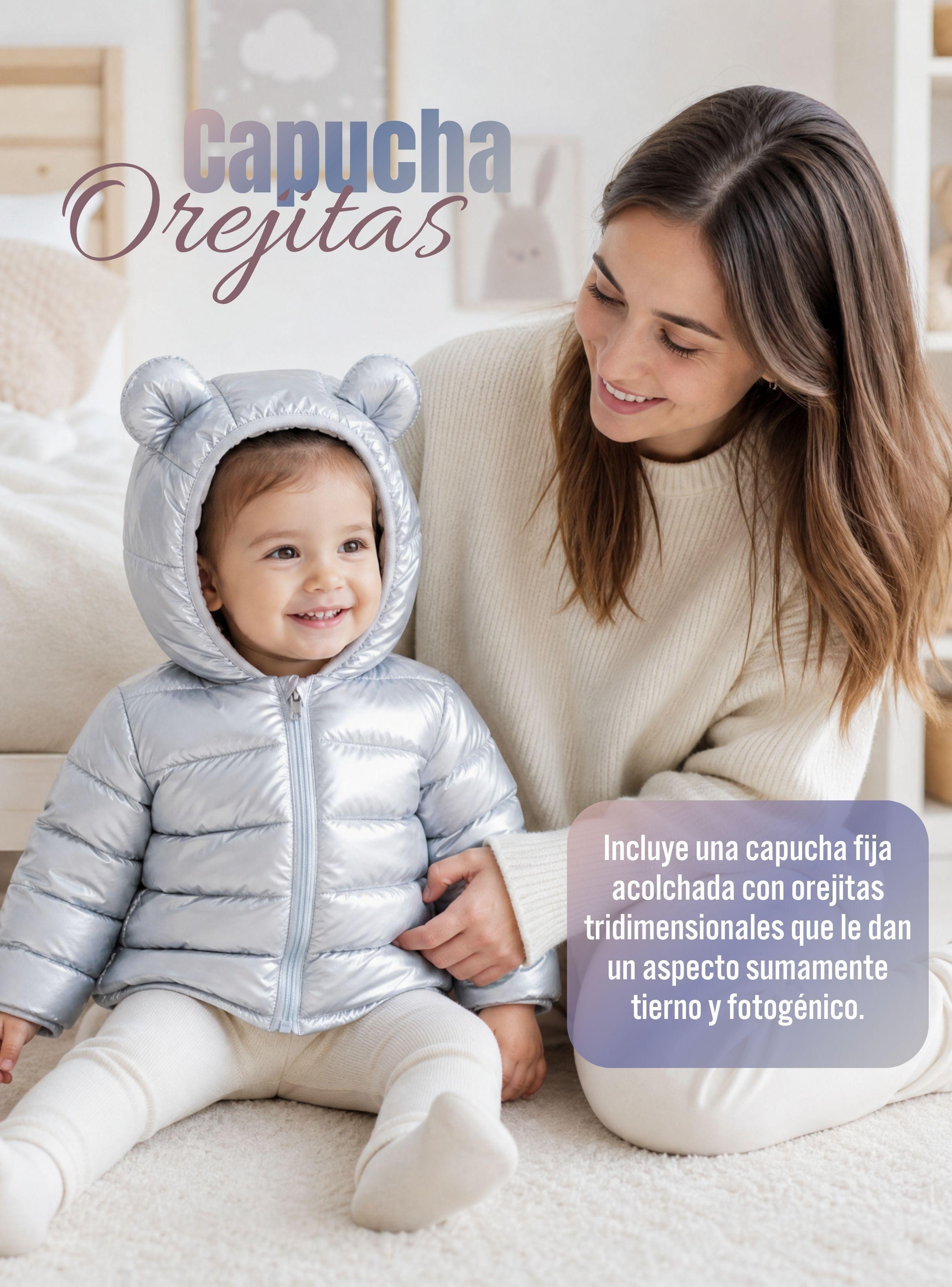 Parka Bebé Niña Celeste Térmica Acolchada Con Orejitas Sweet Sky-6