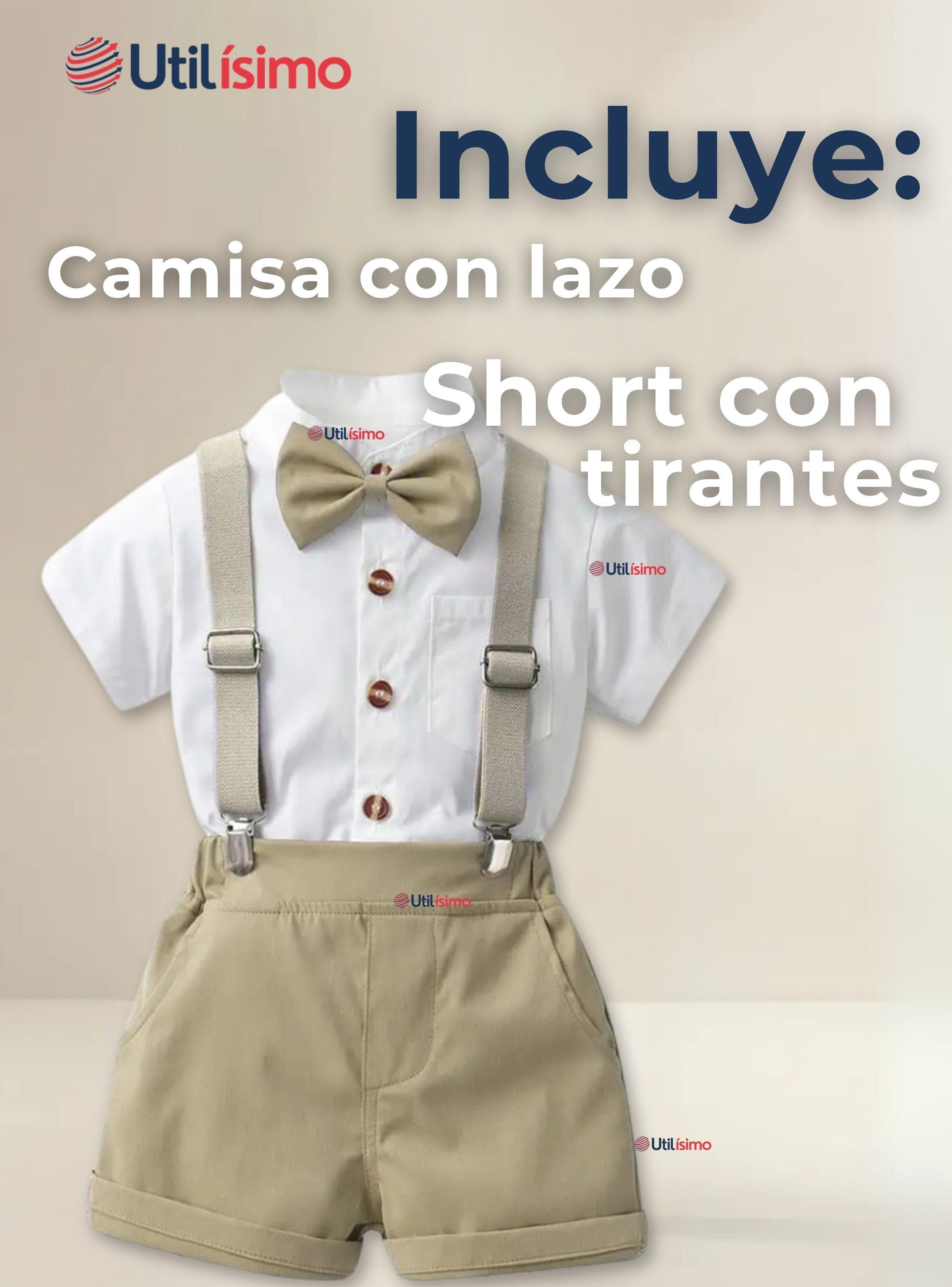 Conjunto De Vestir Con Tirantes Camisa y Short Algodón Bebes Color Beige-1