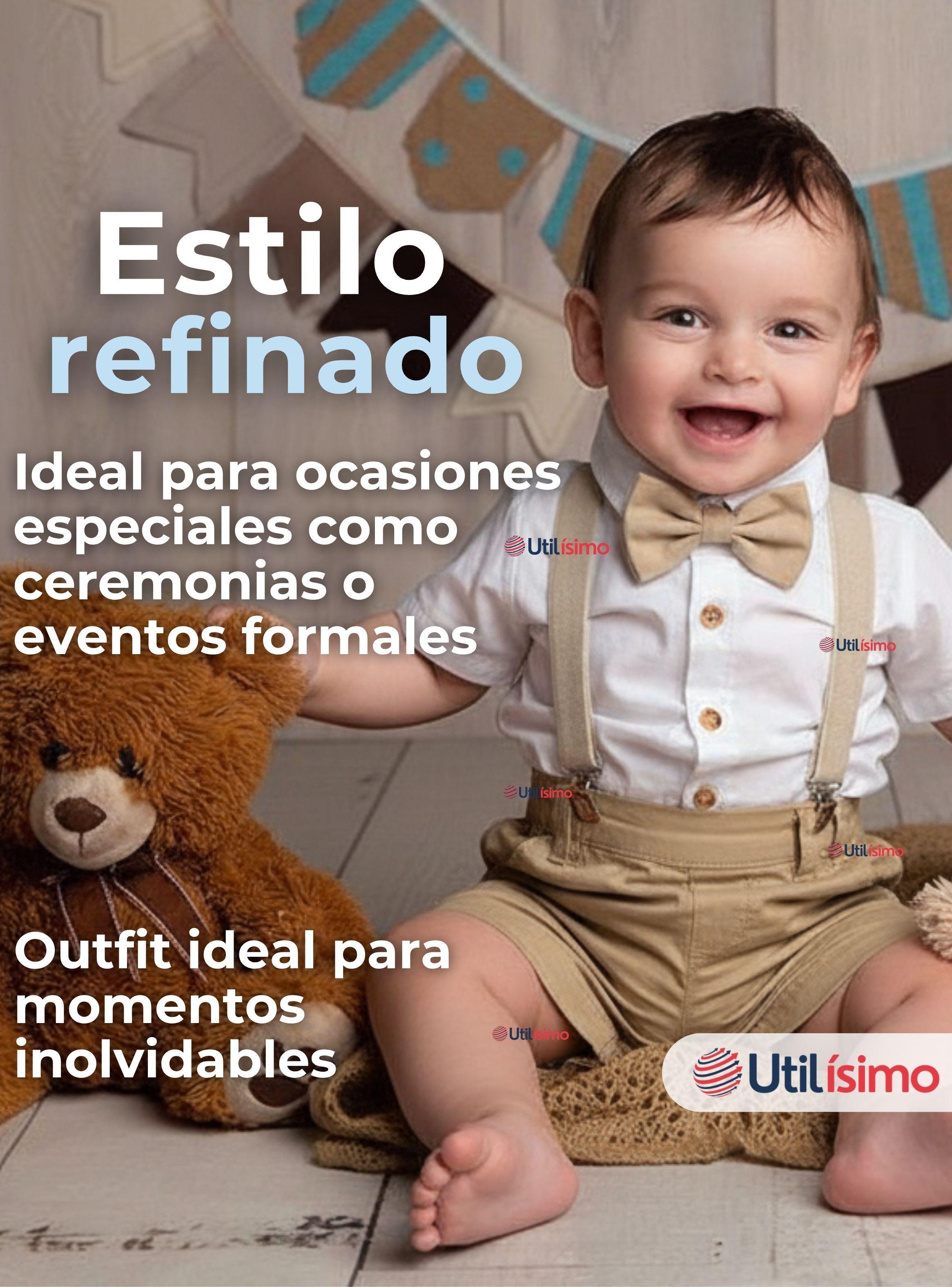 Conjunto De Vestir Con Tirantes Camisa y Short Algodón Bebes Color Beige-5