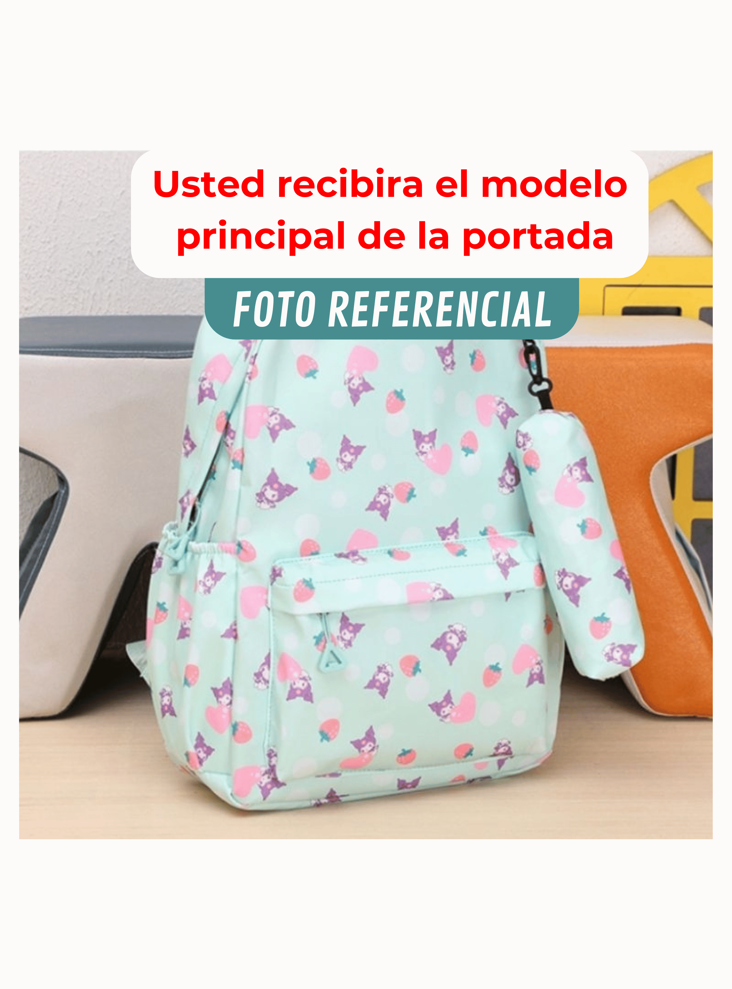 Mochila Kuromi Escolar 44cm Sanrio Estilo Kawaii Blue-2