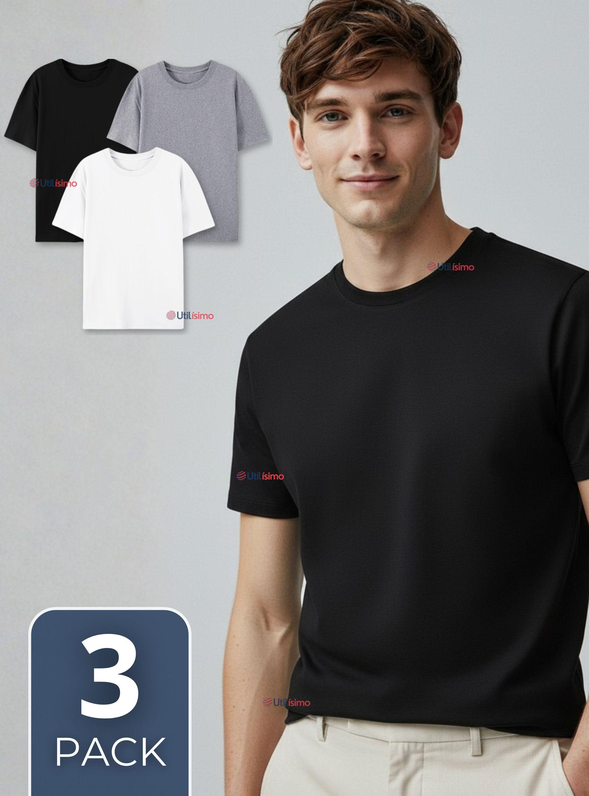 Pack 3 Camisetas Poleras 100% Algodón Básica Elástica Hombre Colores Surtidos-0