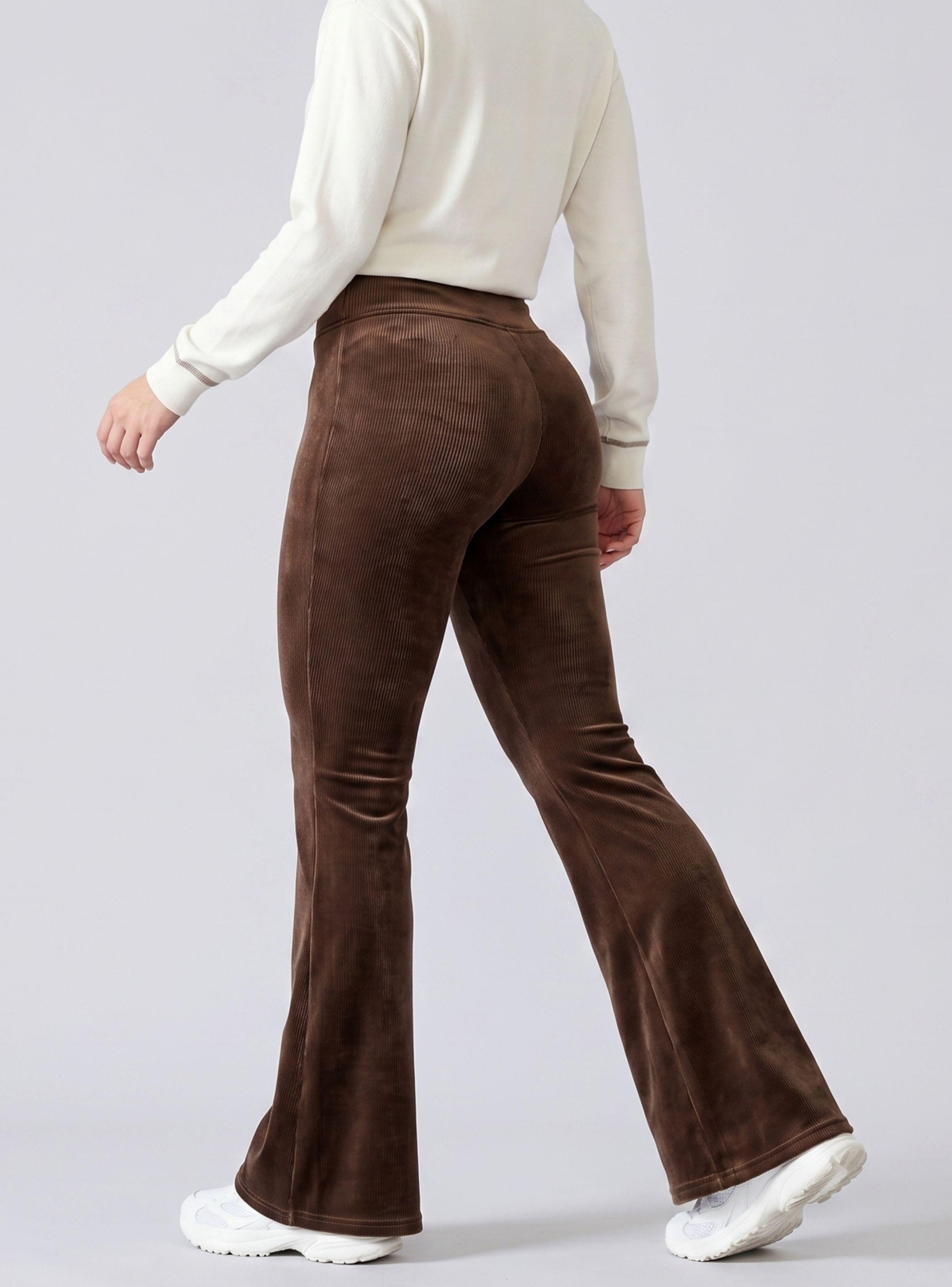 Pantalón Cotelé Palazzo Polar Con Chiporro Elasticado Térmico de color Café-0