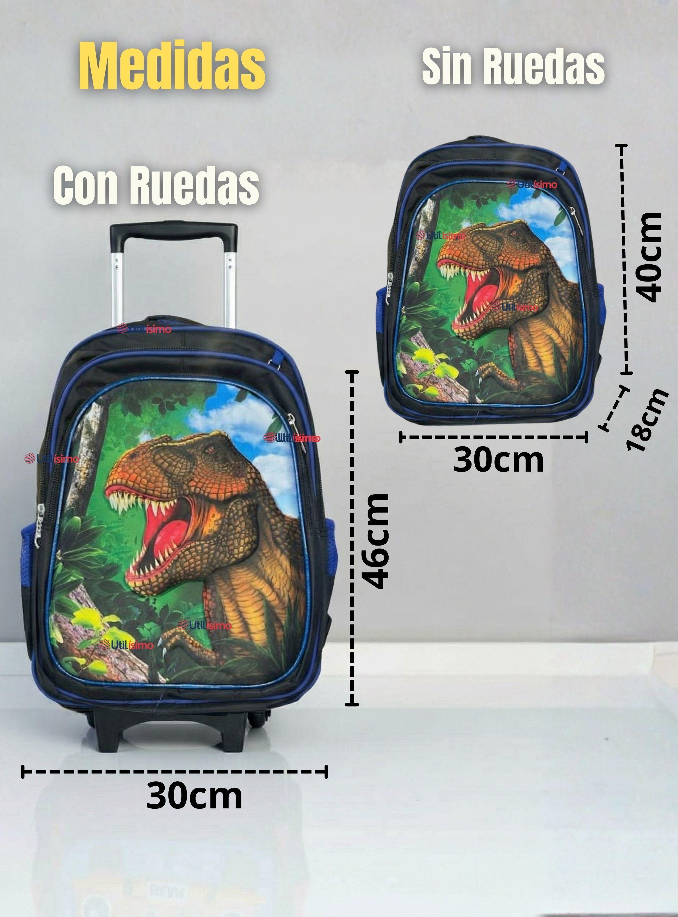 Mochila Escolar Con Ruedas + Estuche y Lonchera Poliéster Dinosaurio Niño-2