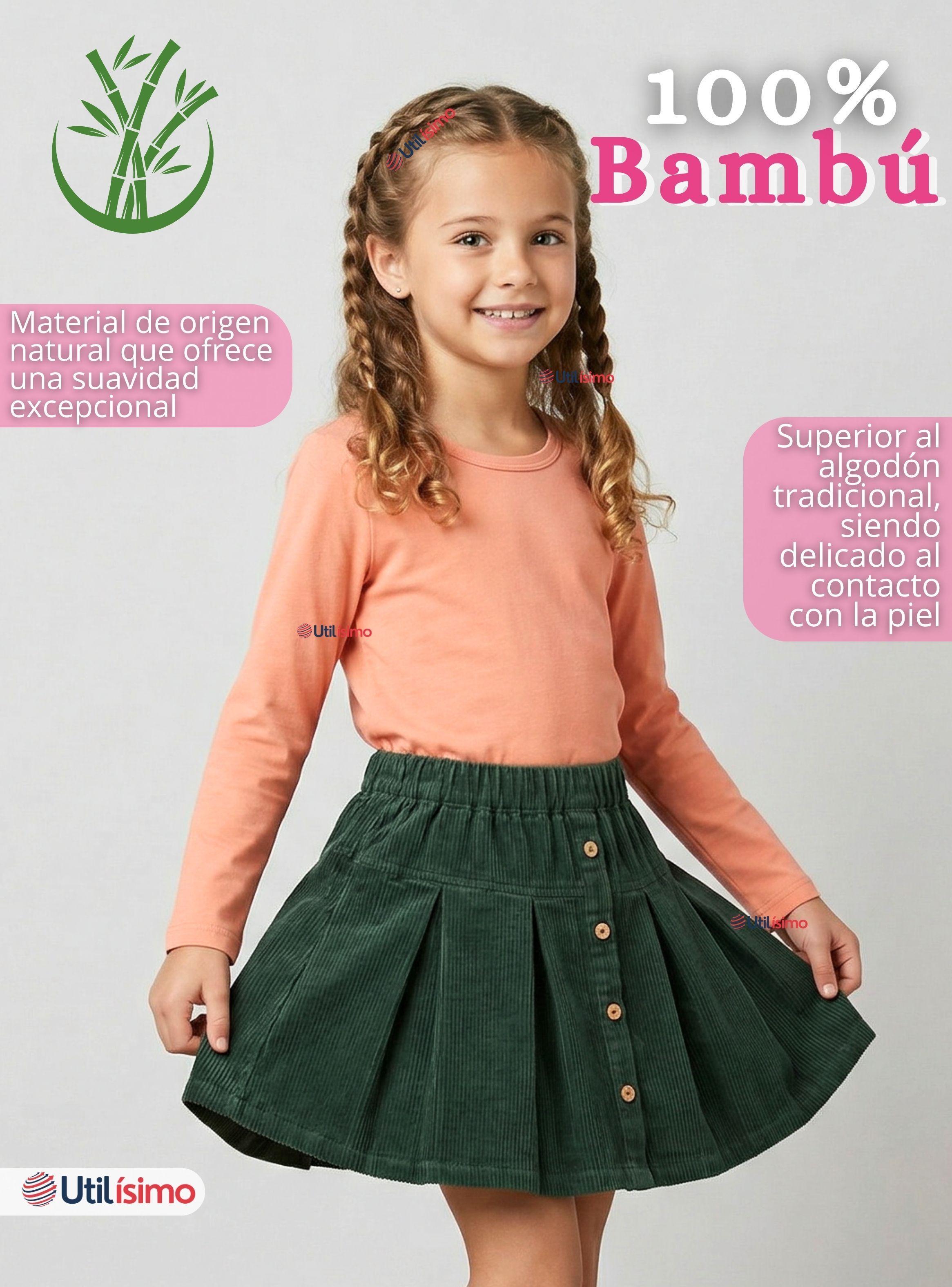 Camiseta Polera Bambú Cuello Redondo Primera Capa Manga Larga Colores Surtidos para Niñas-3