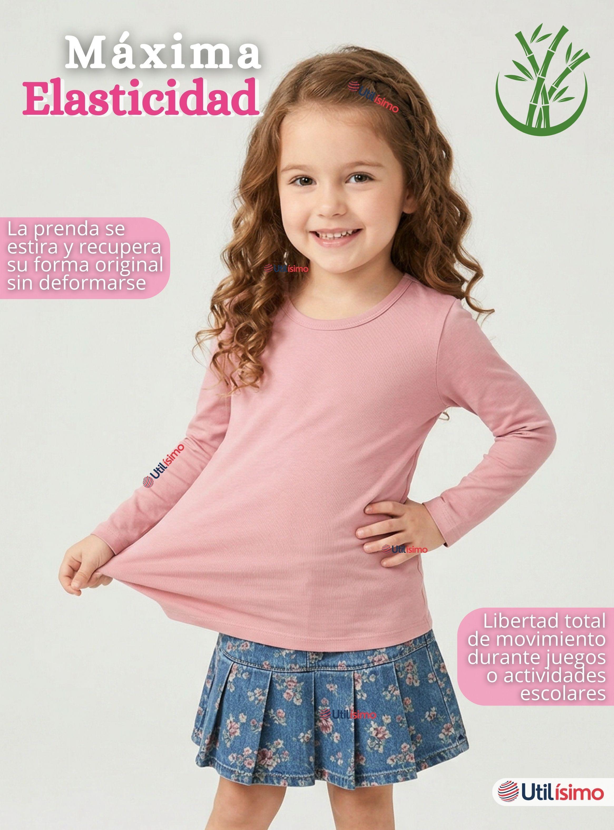 Camiseta Polera Bambú Cuello Redondo Primera Capa Manga Larga Colores Surtidos para Niñas-5