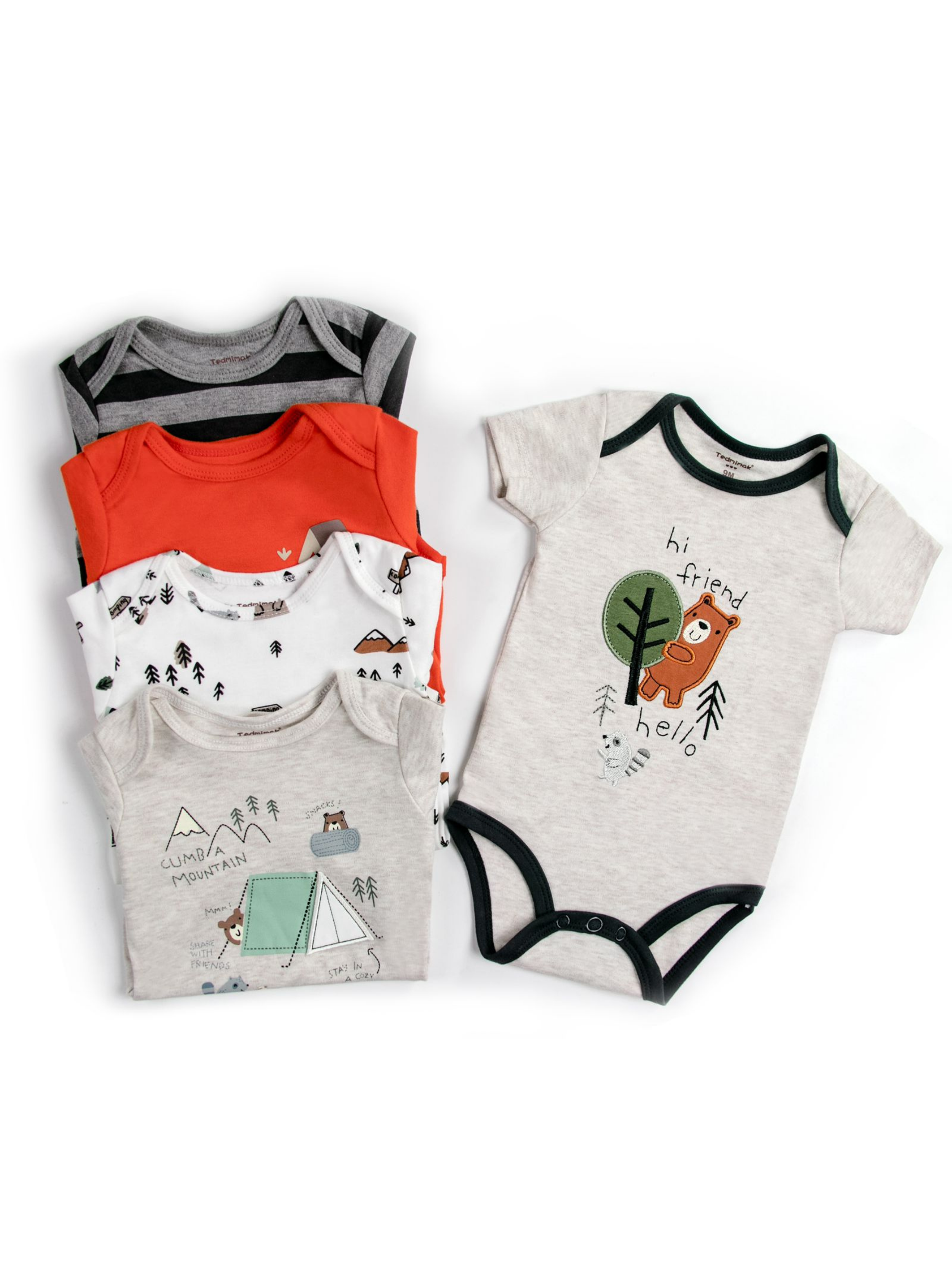 Pack 5 Bodys Niño Manga Corta Tedmimak 100% Algodón Oso Amistoso-1