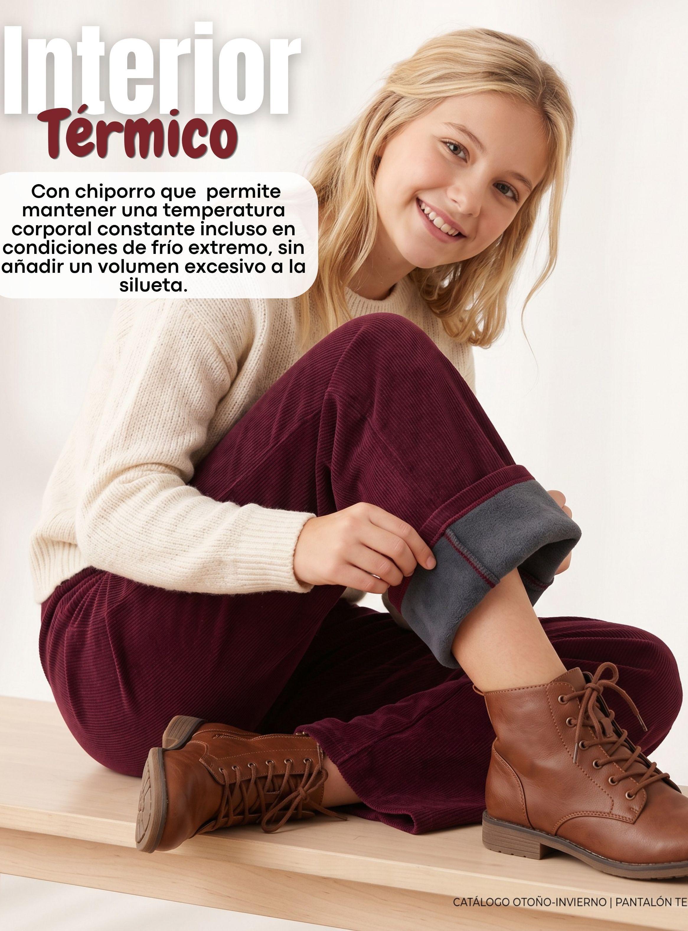 Pantalón Palazzo Polar Con Chiporro Niña Juvenil Calza Térmica Elasticada Burdeo-6