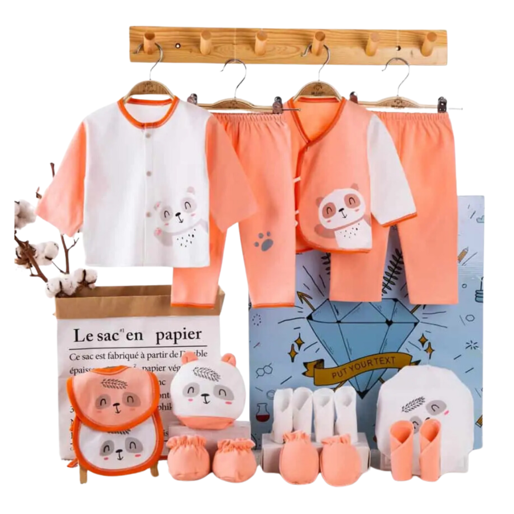 Set 18 Piezas Ajuar Niña Oso Panda Coral Oscuro Jump Kids 100% Algodón-0