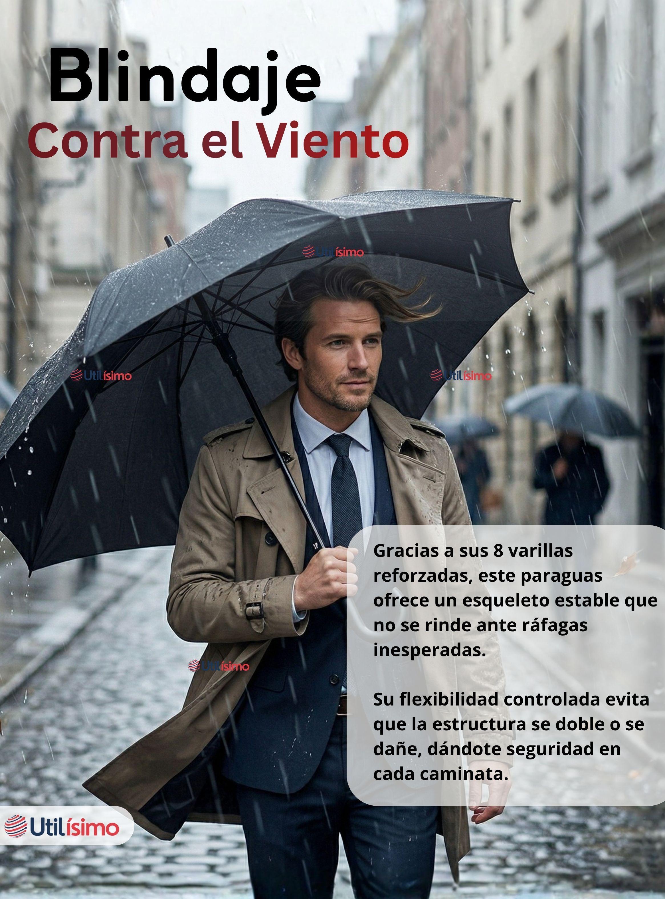 Paraguas Impermeable Grande 113Cm Sombrilla Automática Mango Largo Negro-7