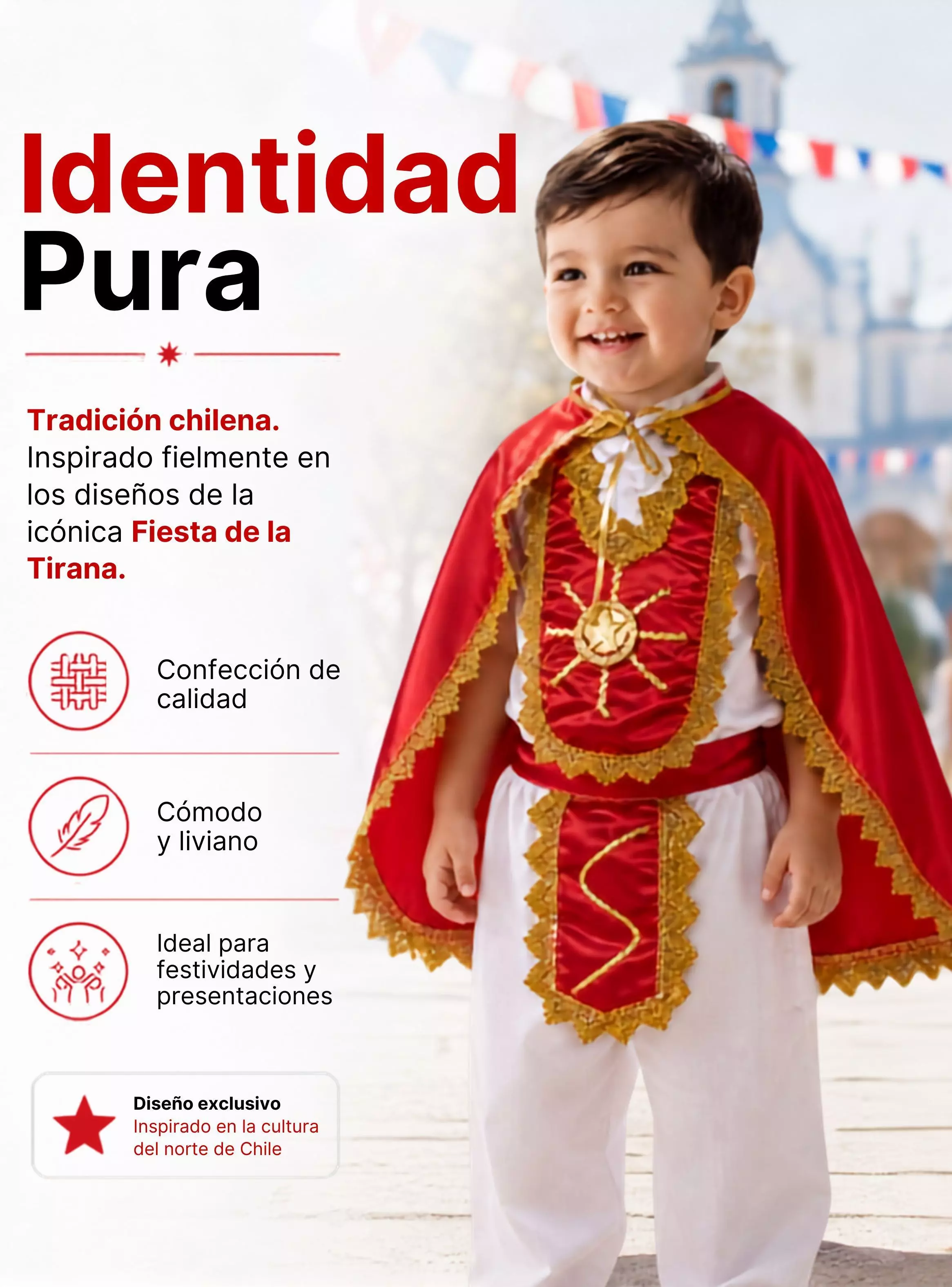 Traje Tirana Diablada Niño 5 Piezas Color Rojo Baile Típico Fiestas Patrias-6