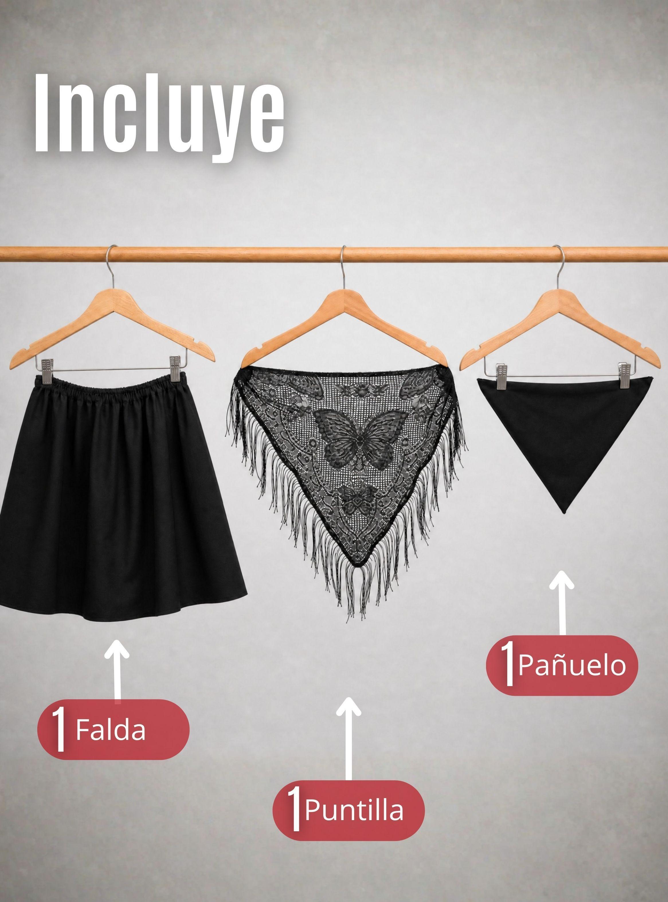 Traje Chilote de Niña 3 Piezas Negro Fiestas Patrias Baile Típico-2